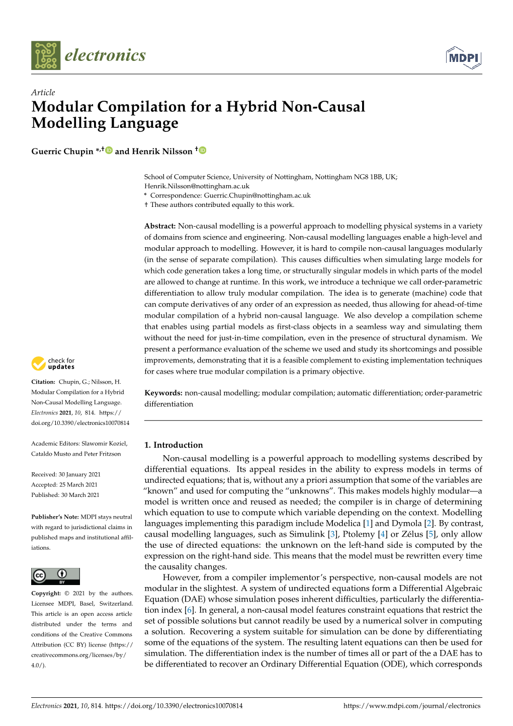 Modular Compilation for a Hybrid Non-Causal Modelling Language