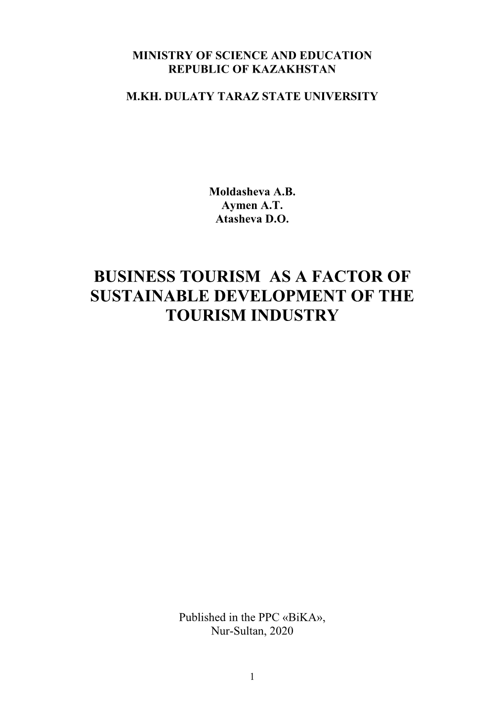 Business Tourism As a Factor of Sustainable Development of the Tourism Industry