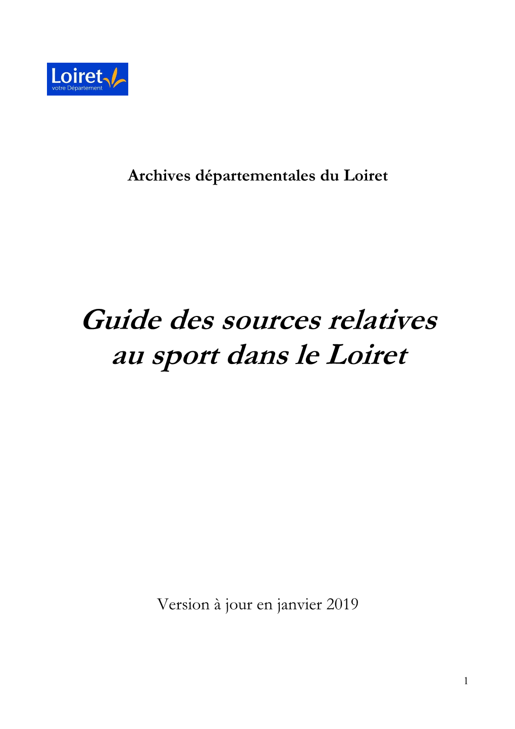 Guide Des Sources Relatives Au Sport Dans Le Loiret