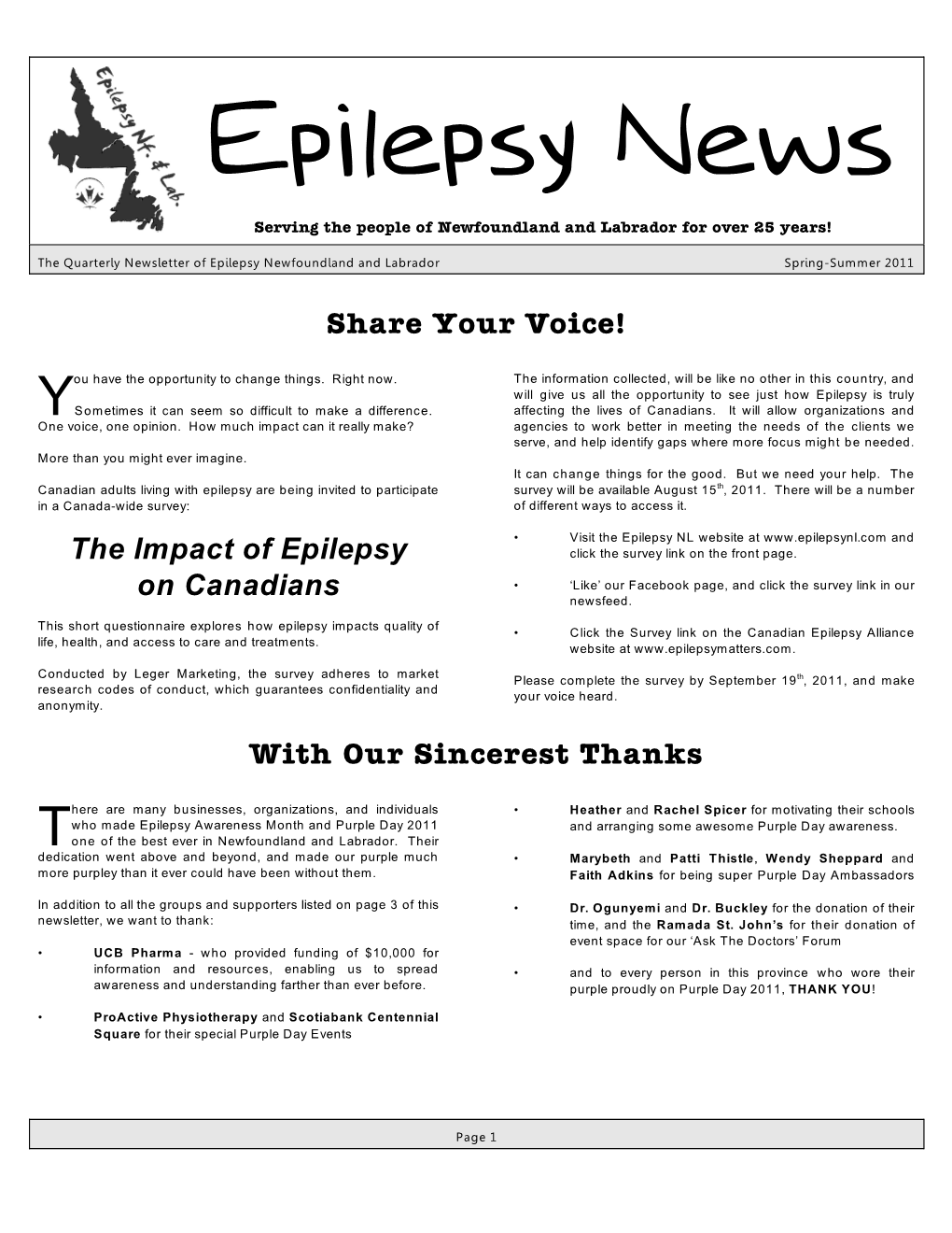 Epilepsy News – Spring/Summer 2011