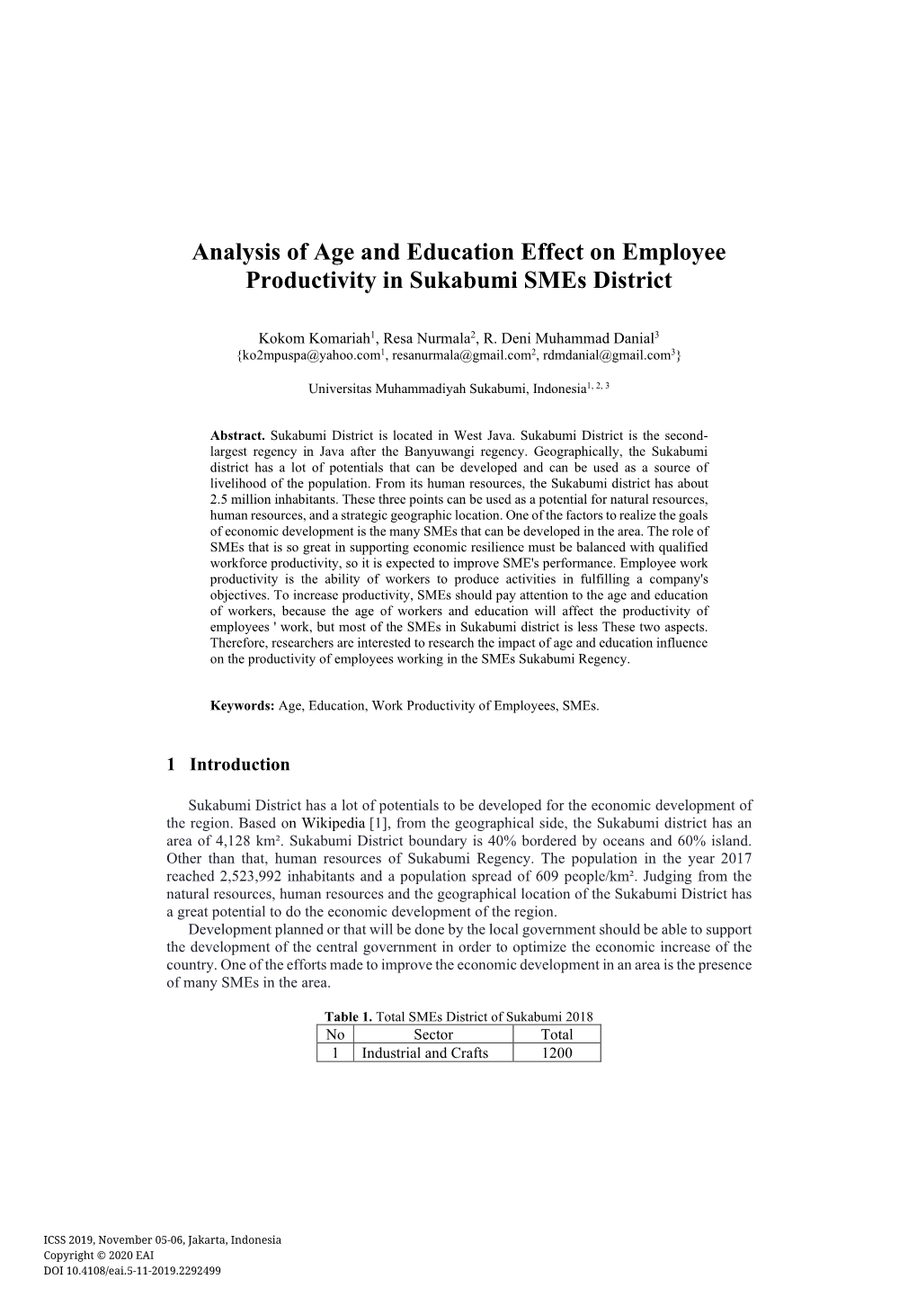Analysis of Age and Education Effect on Employee Productivity in Sukabumi Smes District