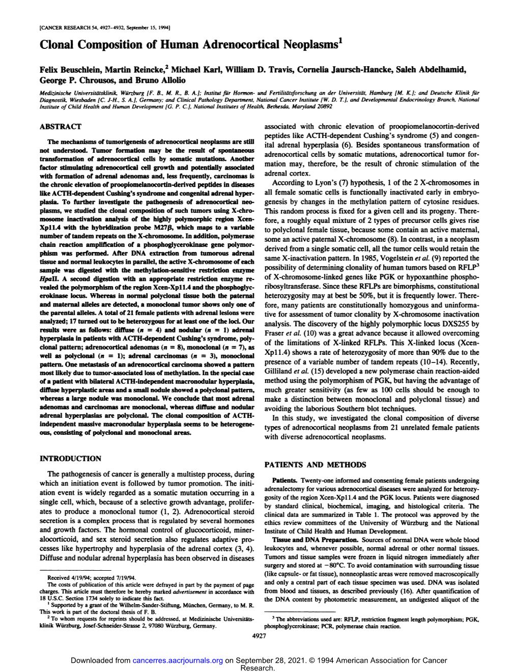 Clonal Composition of Human Adrenocortical Neoplasms1