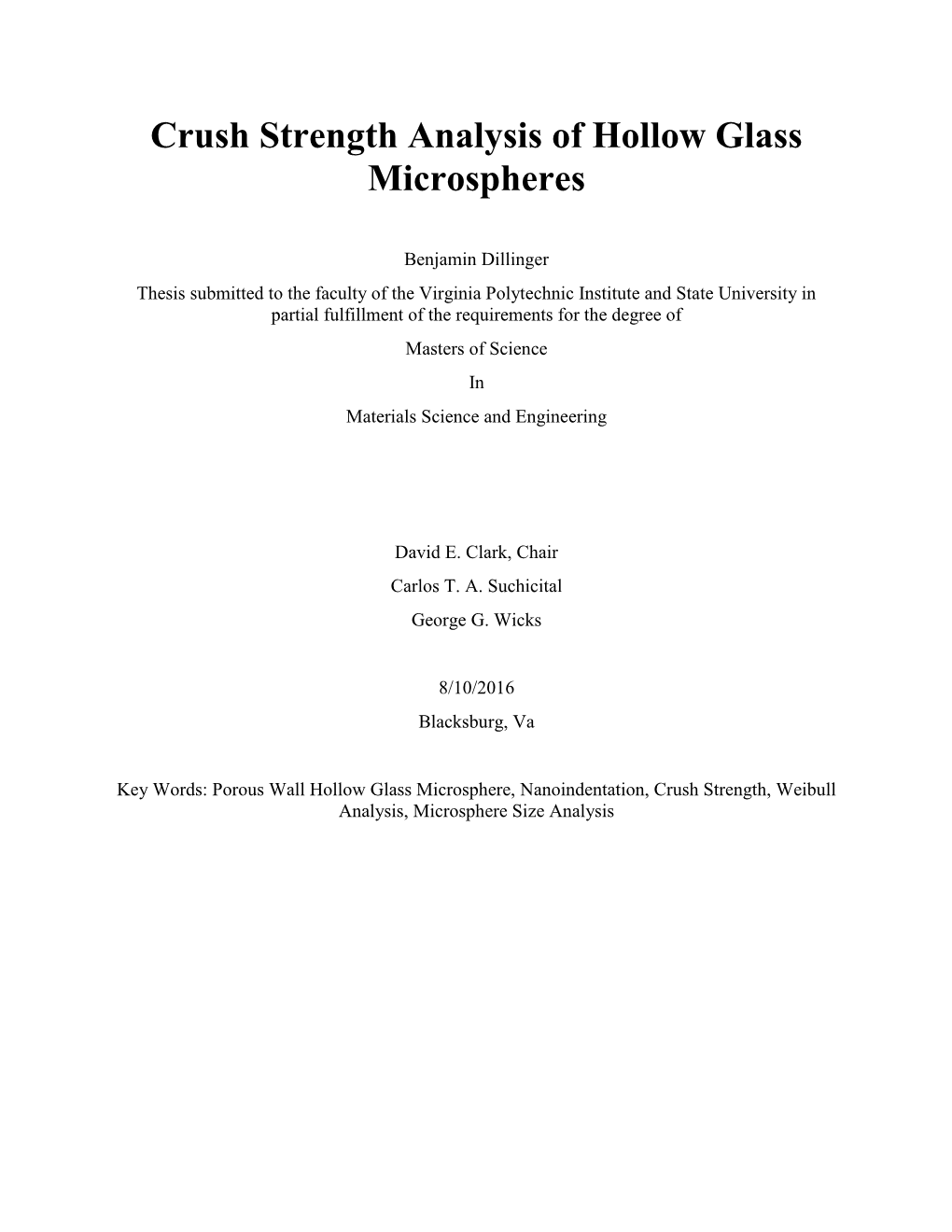 Crush Strength Analysis of Hollow Glass Microspheres