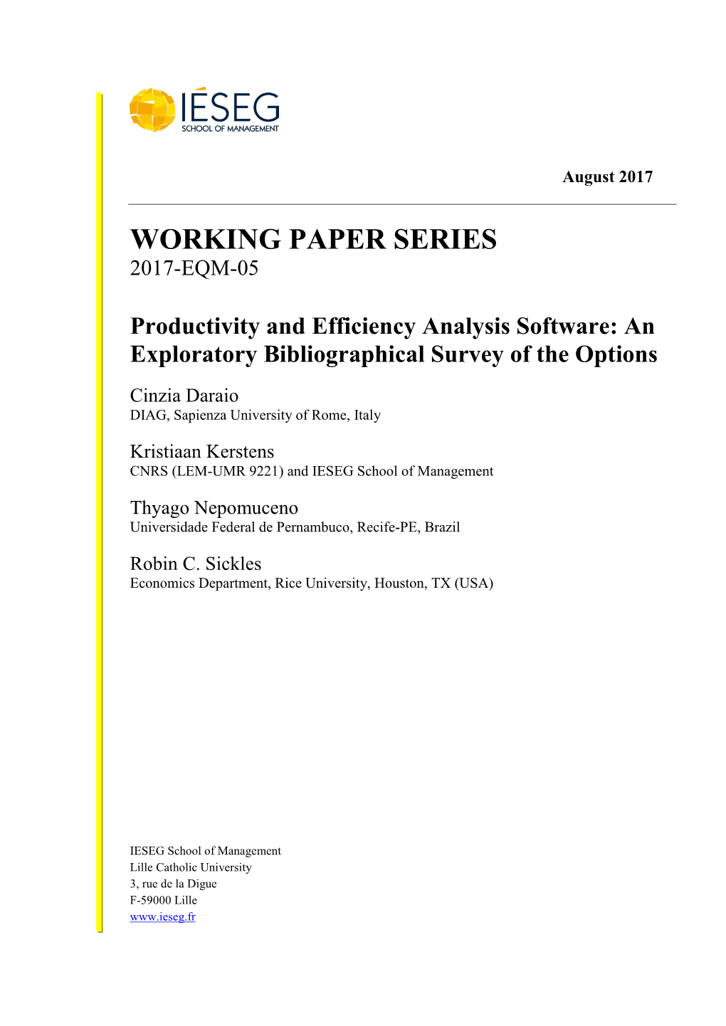 Productivity and Efficiency Analysis Software: an Exploratory Bibliographical Survey of the Options