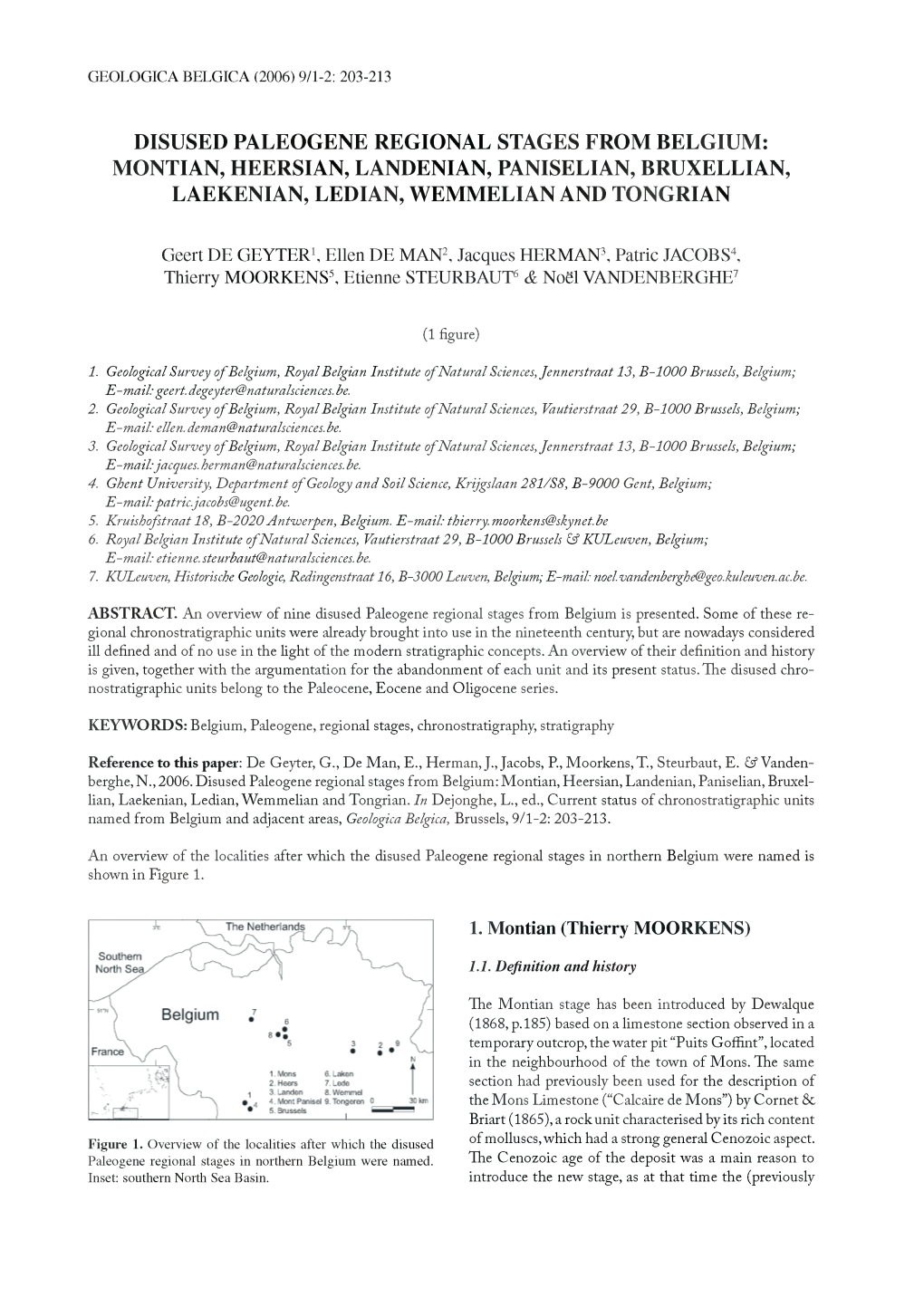 Disused Paleogene Regional Stages from Belgium: Montian, Heersian, Landenian, Paniselian, Bruxellian, Laekenian, Ledian, Wemmelian and Tongrian