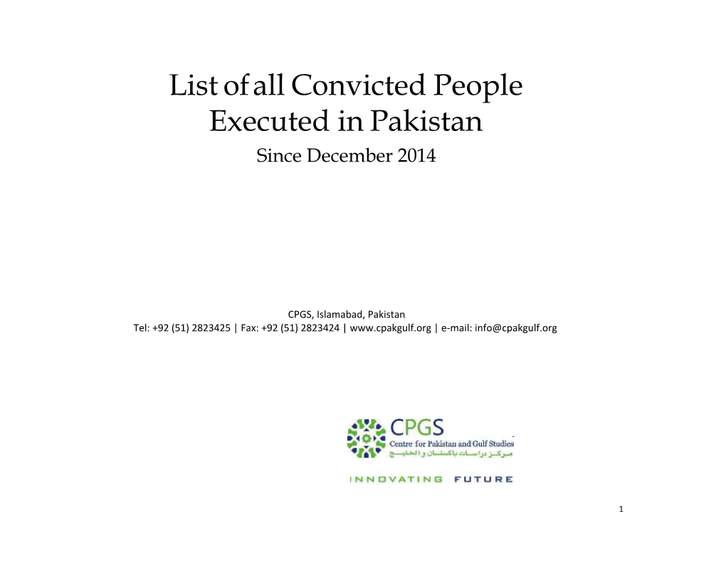 List of All Convicted People Executed in Pakistan Since December 2014