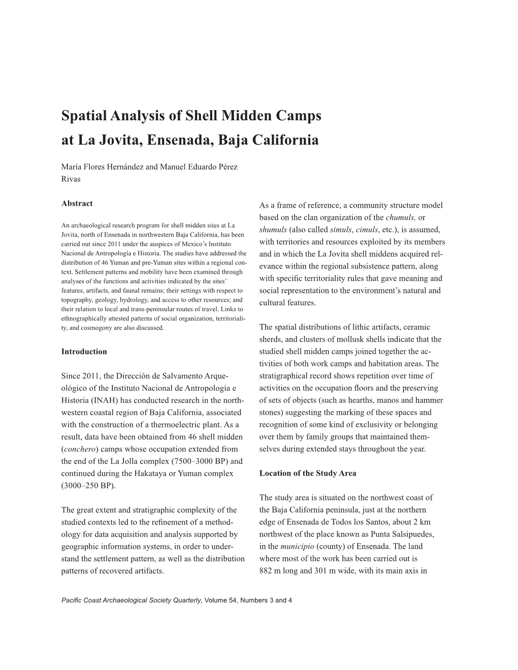 Spatial Analysis of Shell Midden Camps at La Jovita, Ensenada, Baja California