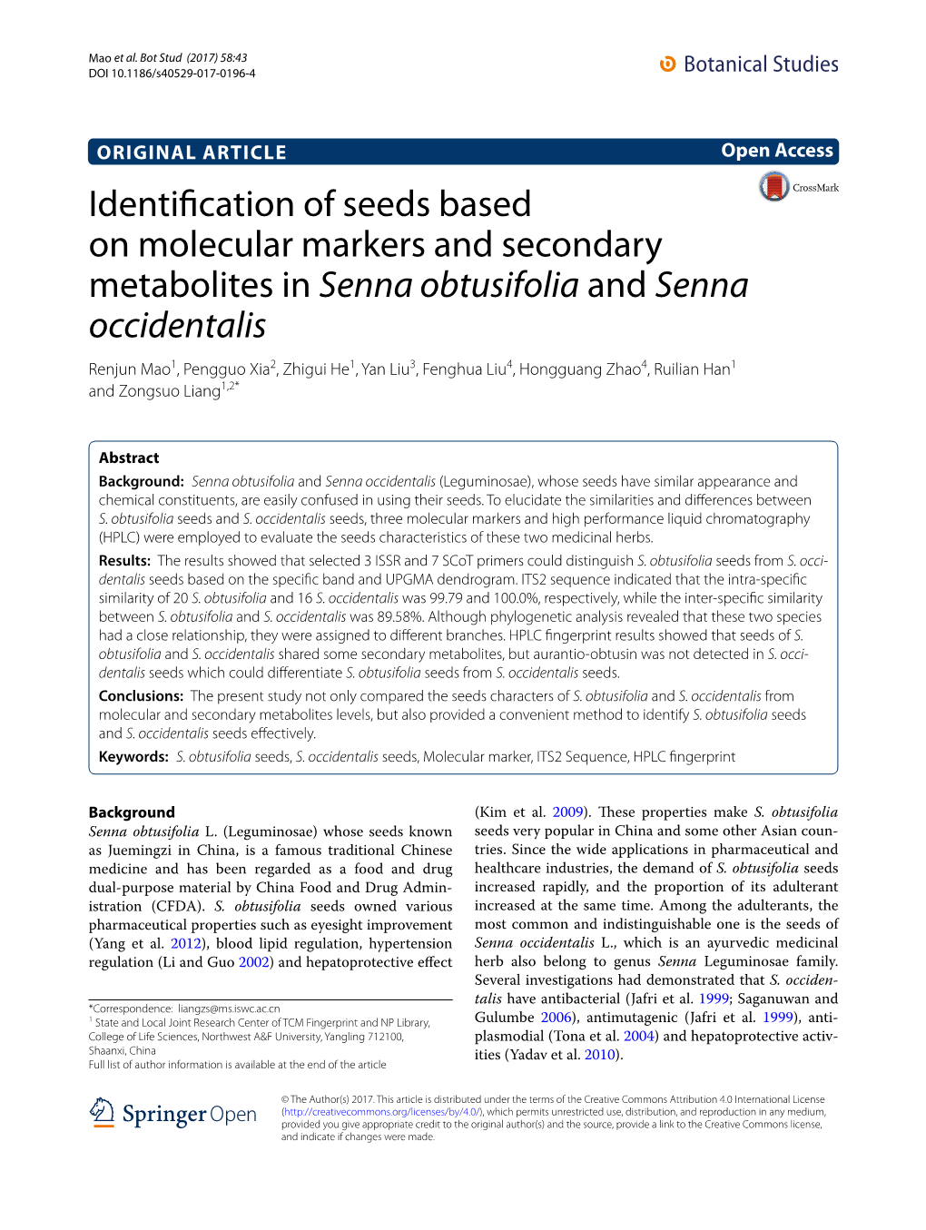 Identification of Seeds Based on Molecular Markers and Secondary