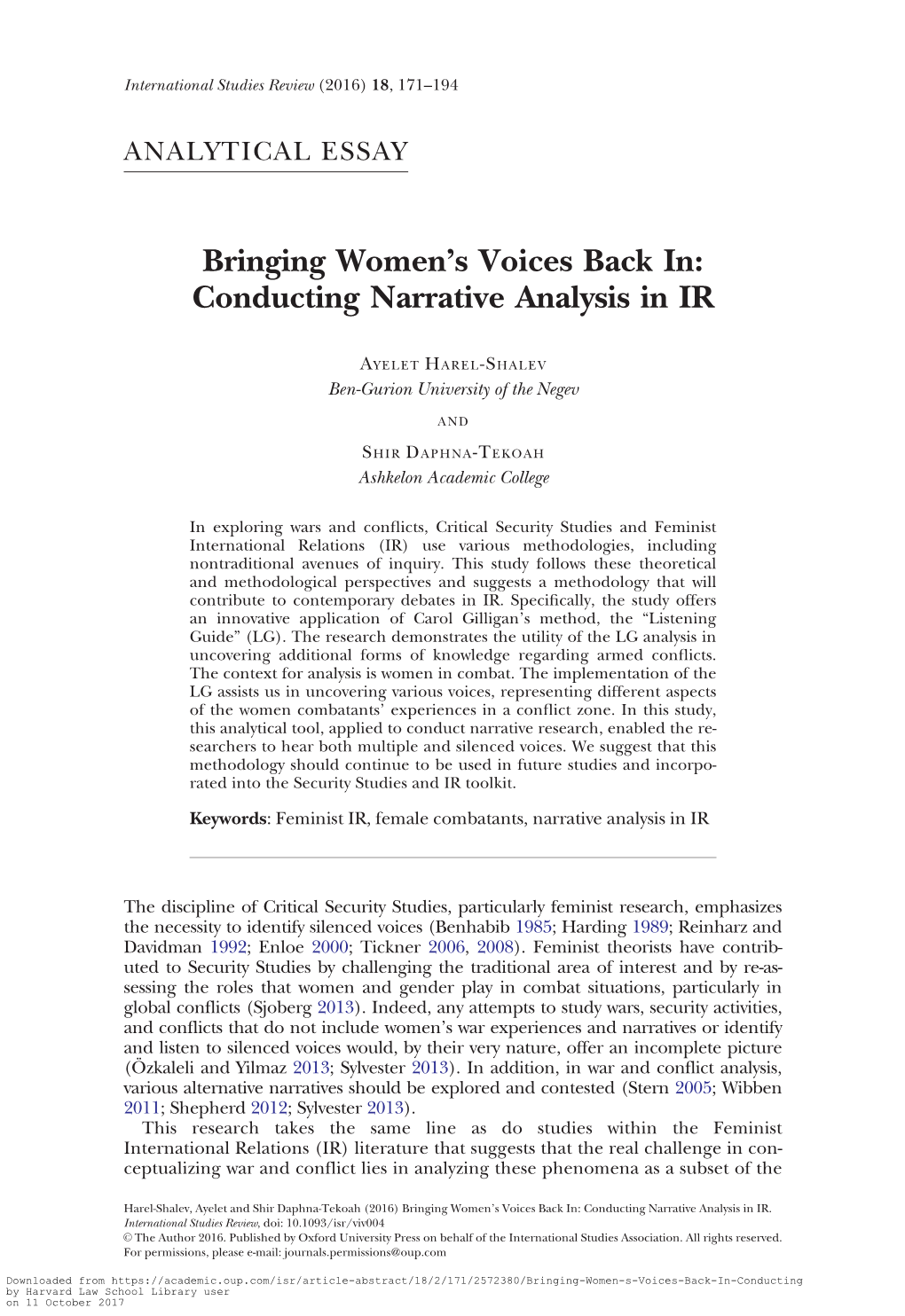Bringing Women's Voices Back In