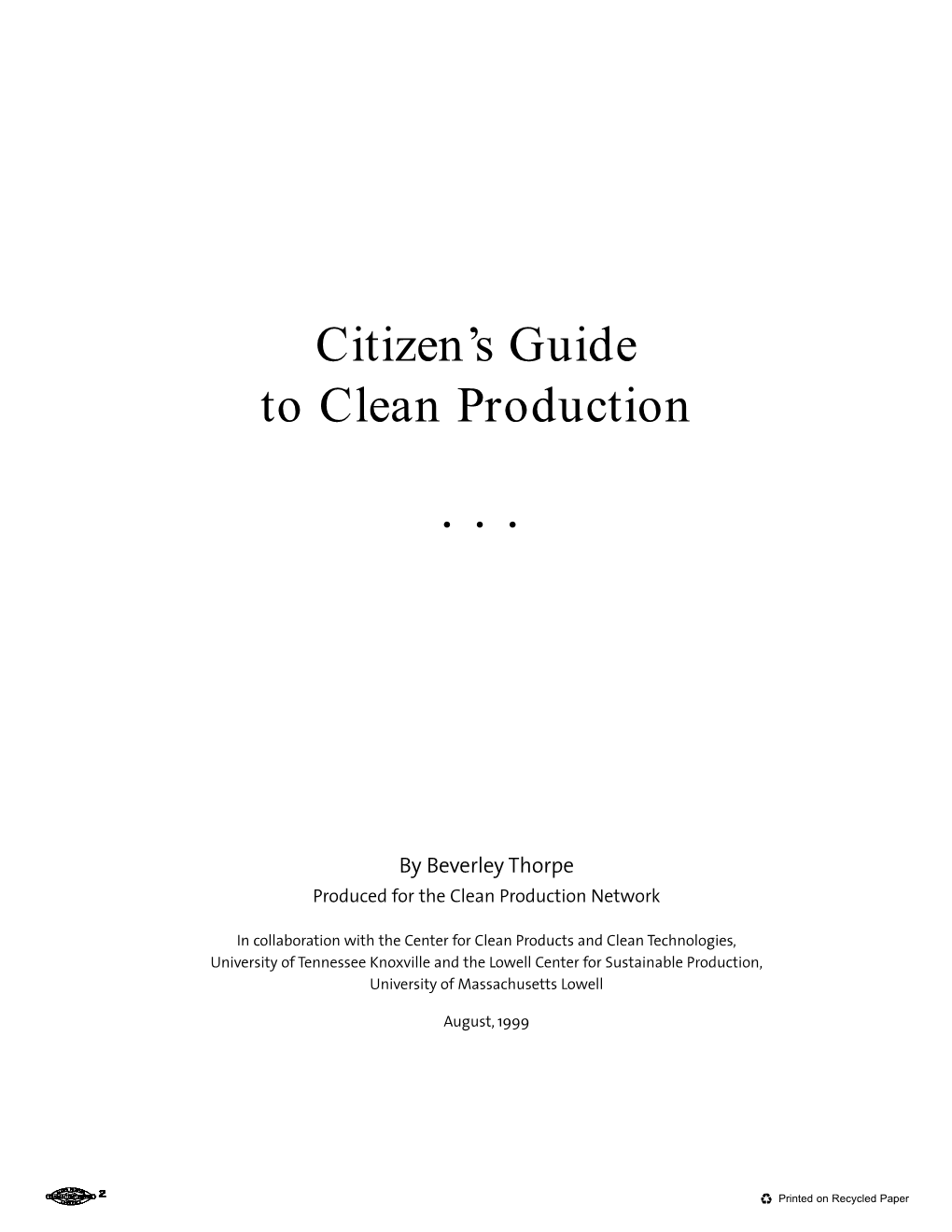 Citizen's Guide to Clean Production