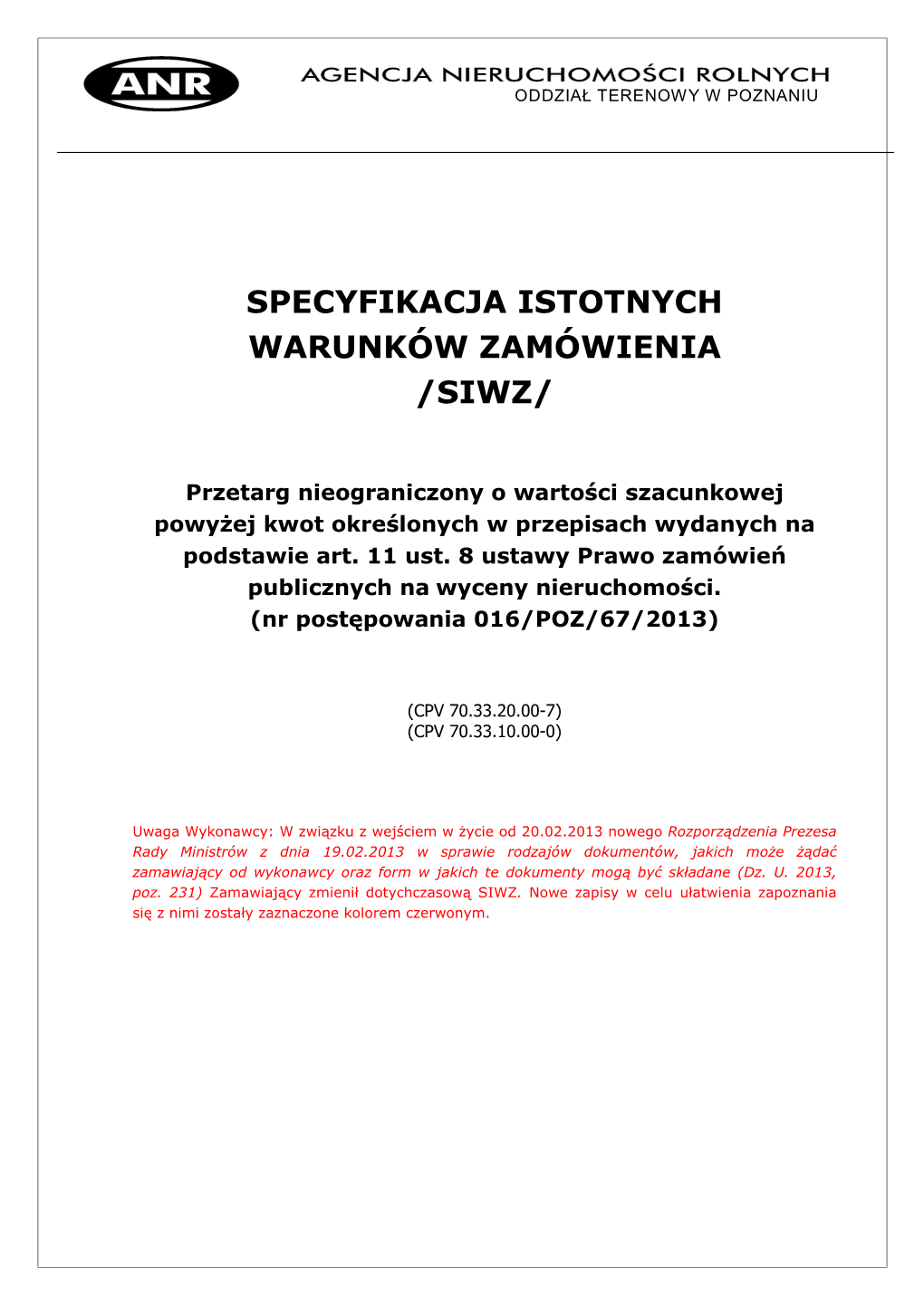 Specyfikacja Istotnych Warunków Zamówienia /Siwz