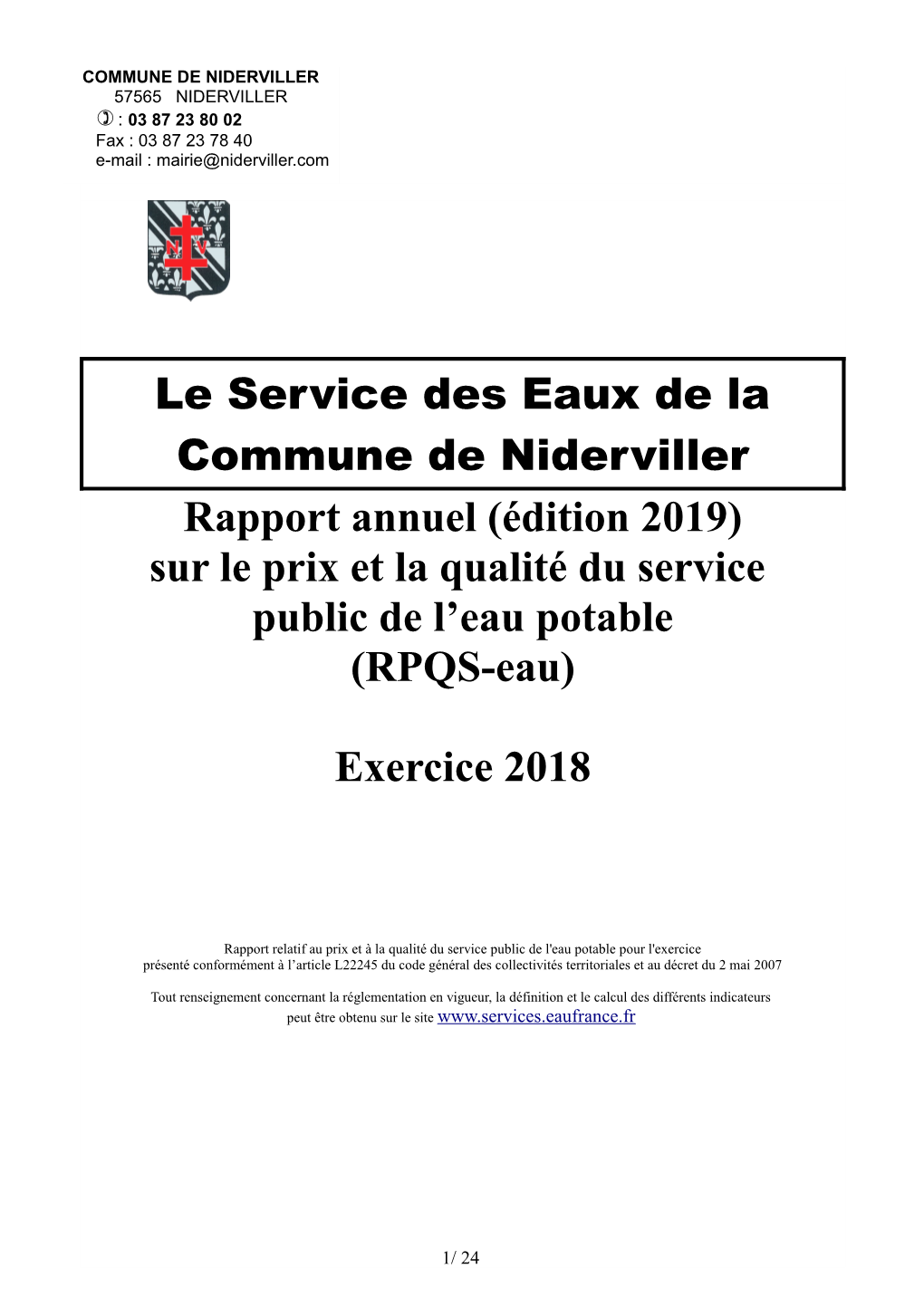 Rapport Annuel (Édition 2019) Sur Le Prix Et La Qualité Du Service Public De L’Eau Potable (RPQS-Eau)