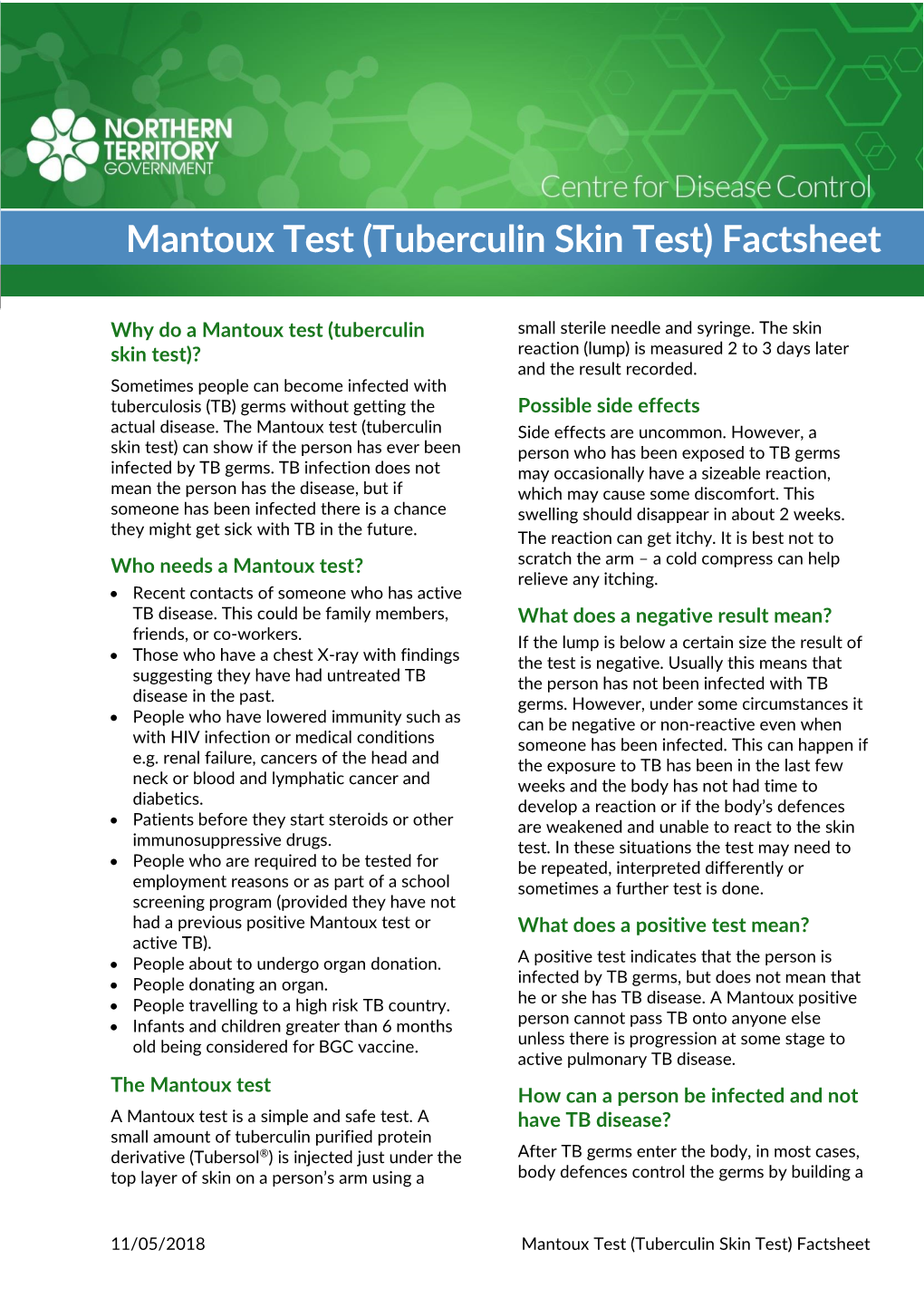 Mantoux Test (Tuberculin Skin Test) Factsheet