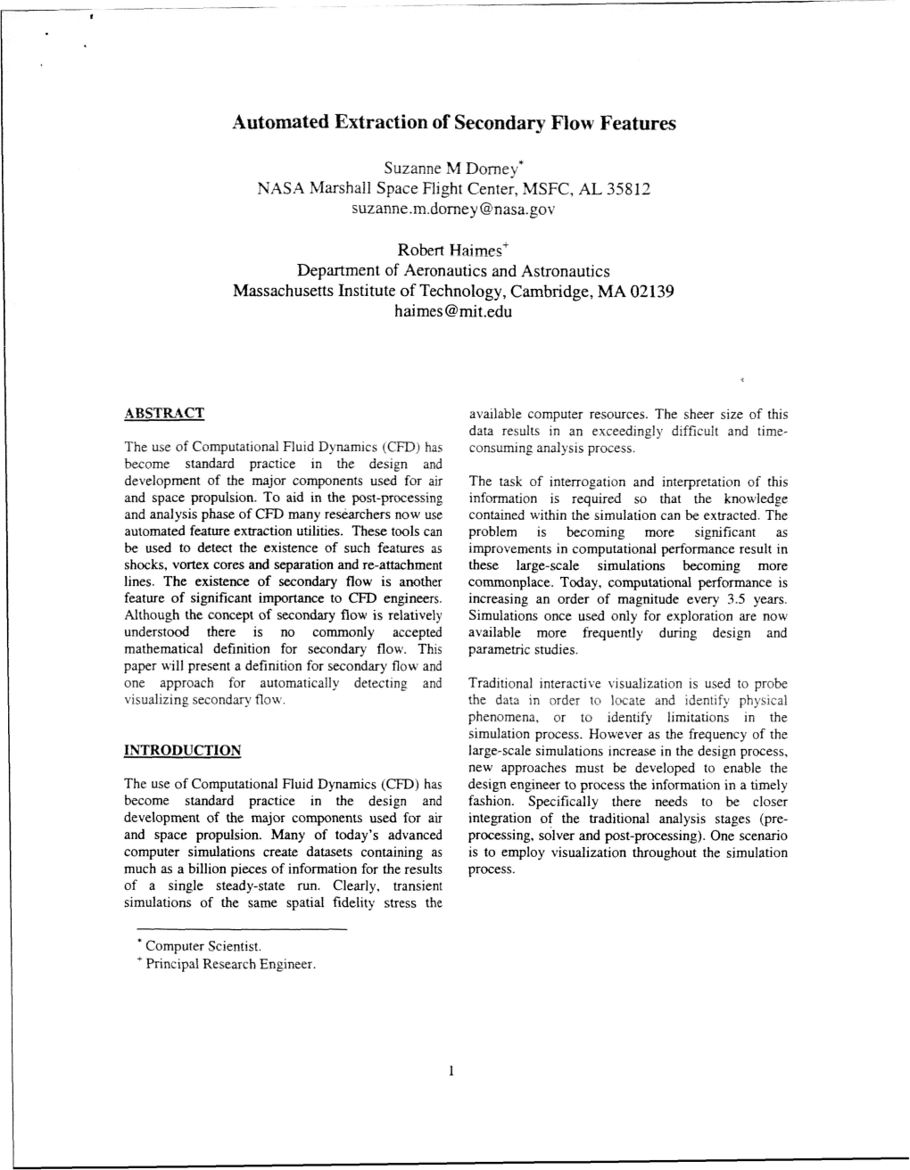 Autormted Extraction of Secondary Flow Features