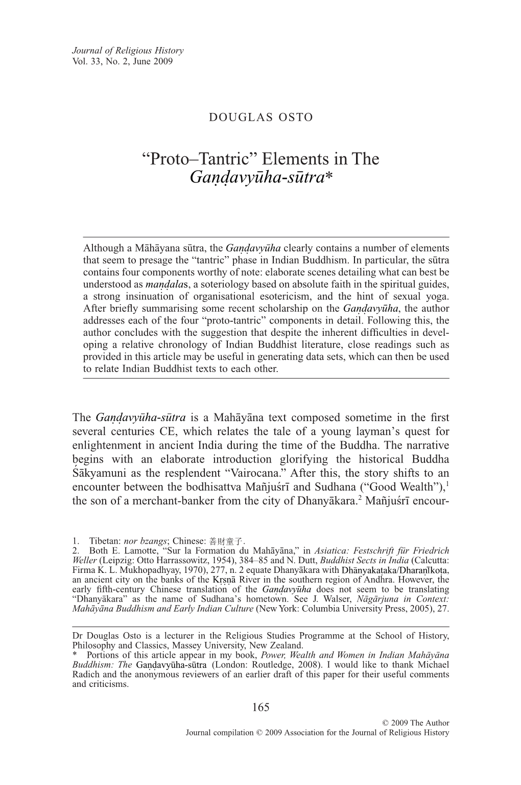 “Proto–Tantric” Elements in the Gandavyuha-Sutra*