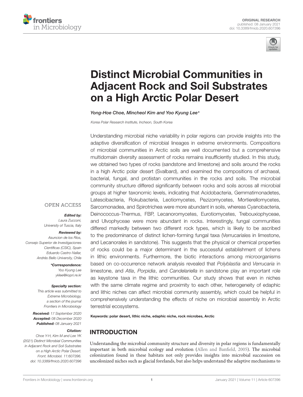 Distinct Microbial Communities in Adjacent Rock and Soil Substrates on a High Arctic Polar Desert