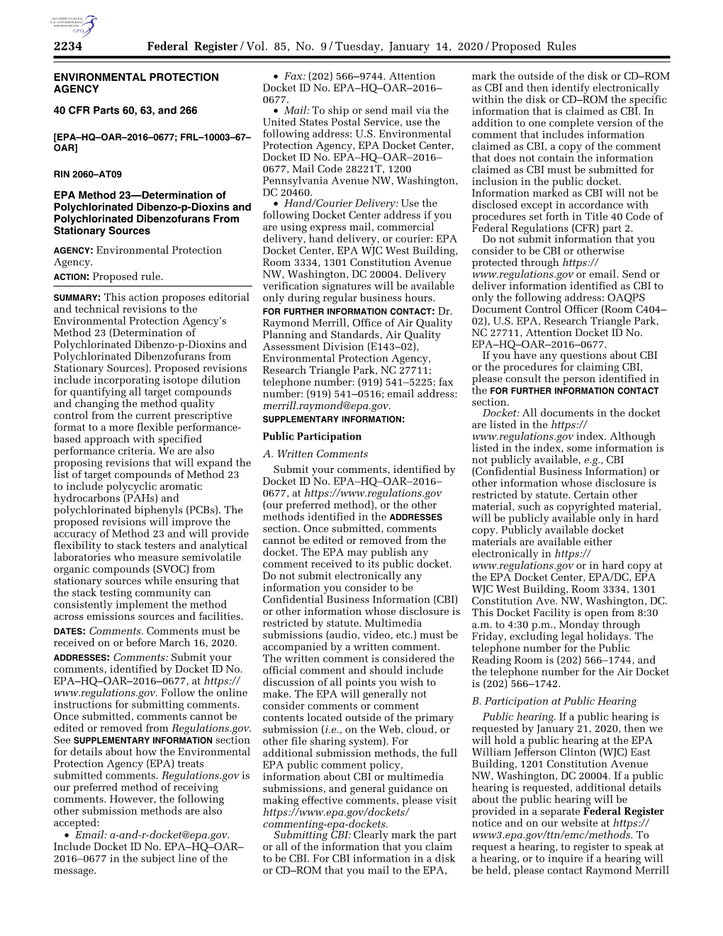 Federal Register/Vol. 85, No. 9/Tuesday, January 14, 2020