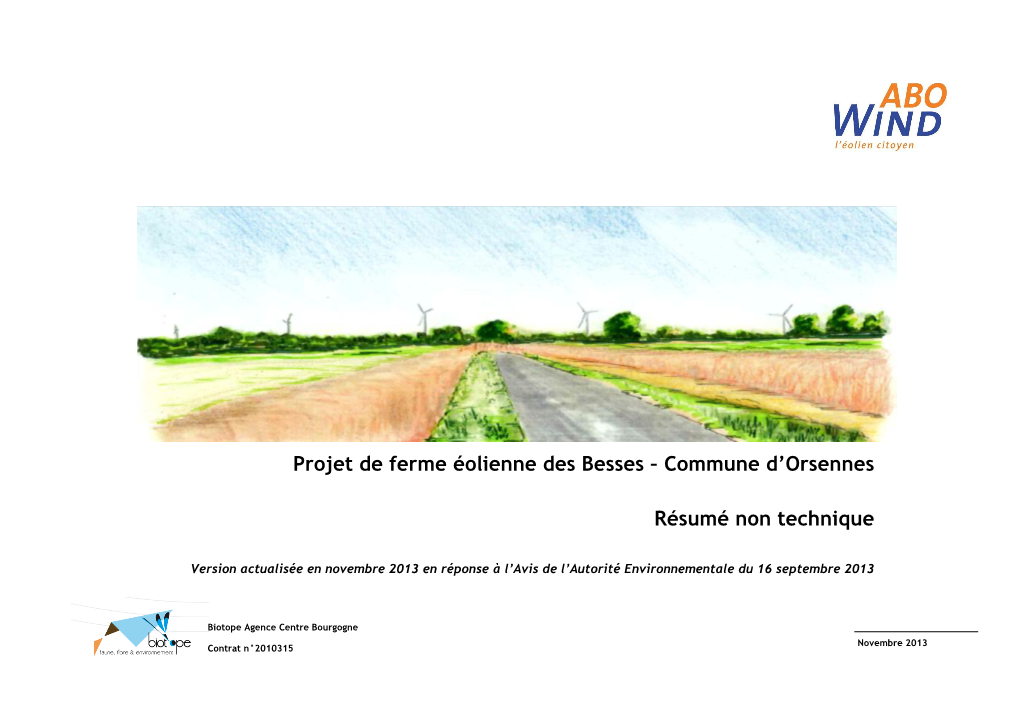 Projet De Ferme Éolienne Des Besses – Commune D’Orsennes