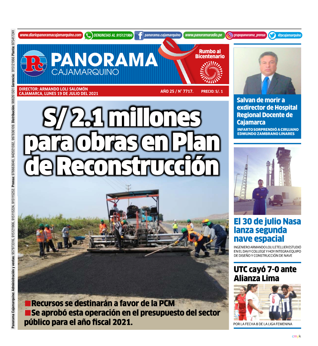 S/ 2.1 Millones Para Obras En Plan De Reconstrucción