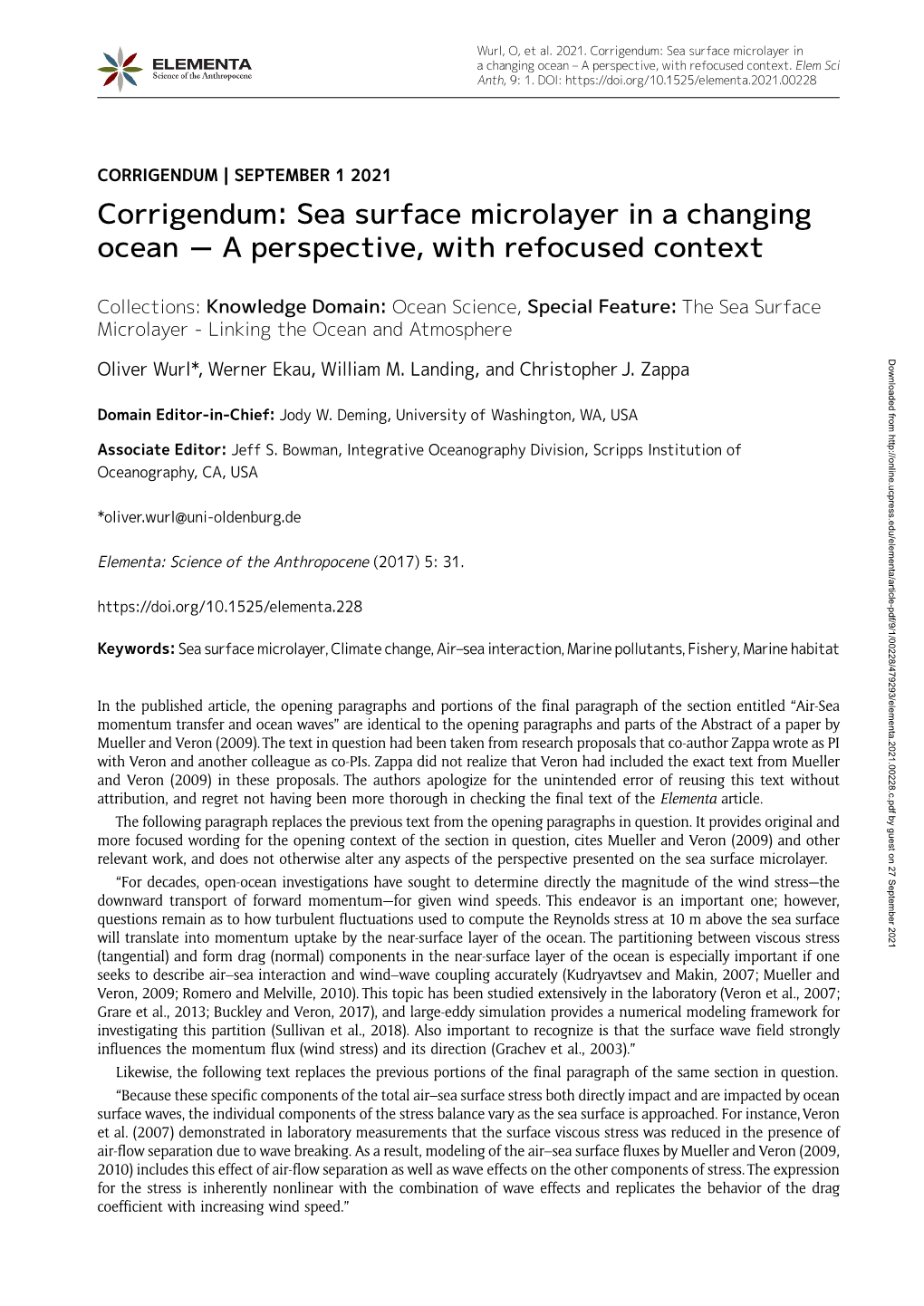 Sea Surface Microlayer in a Changing Ocean – a Perspective, with Refocused Context