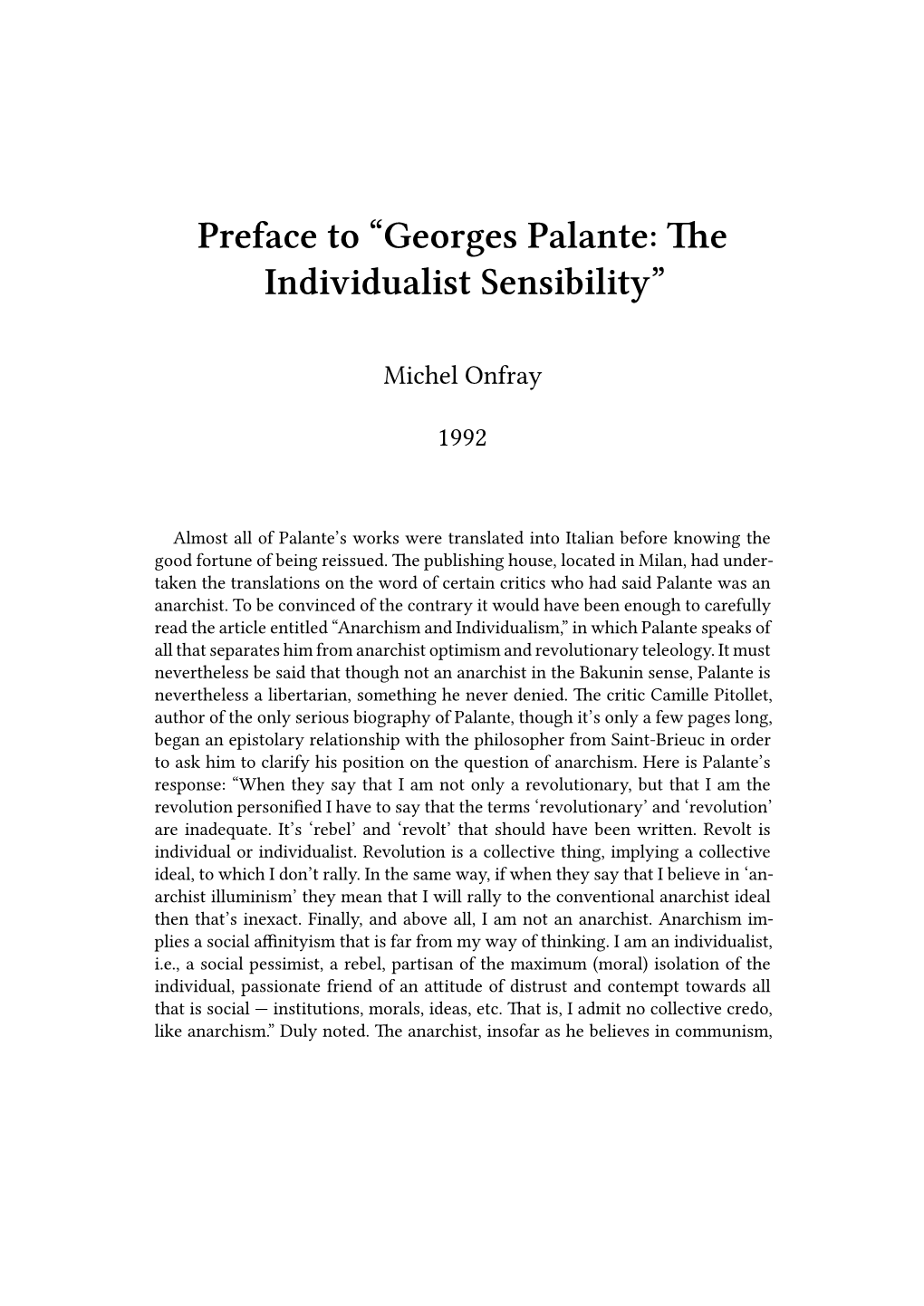 Georges Palante: the Individualist Sensibility”