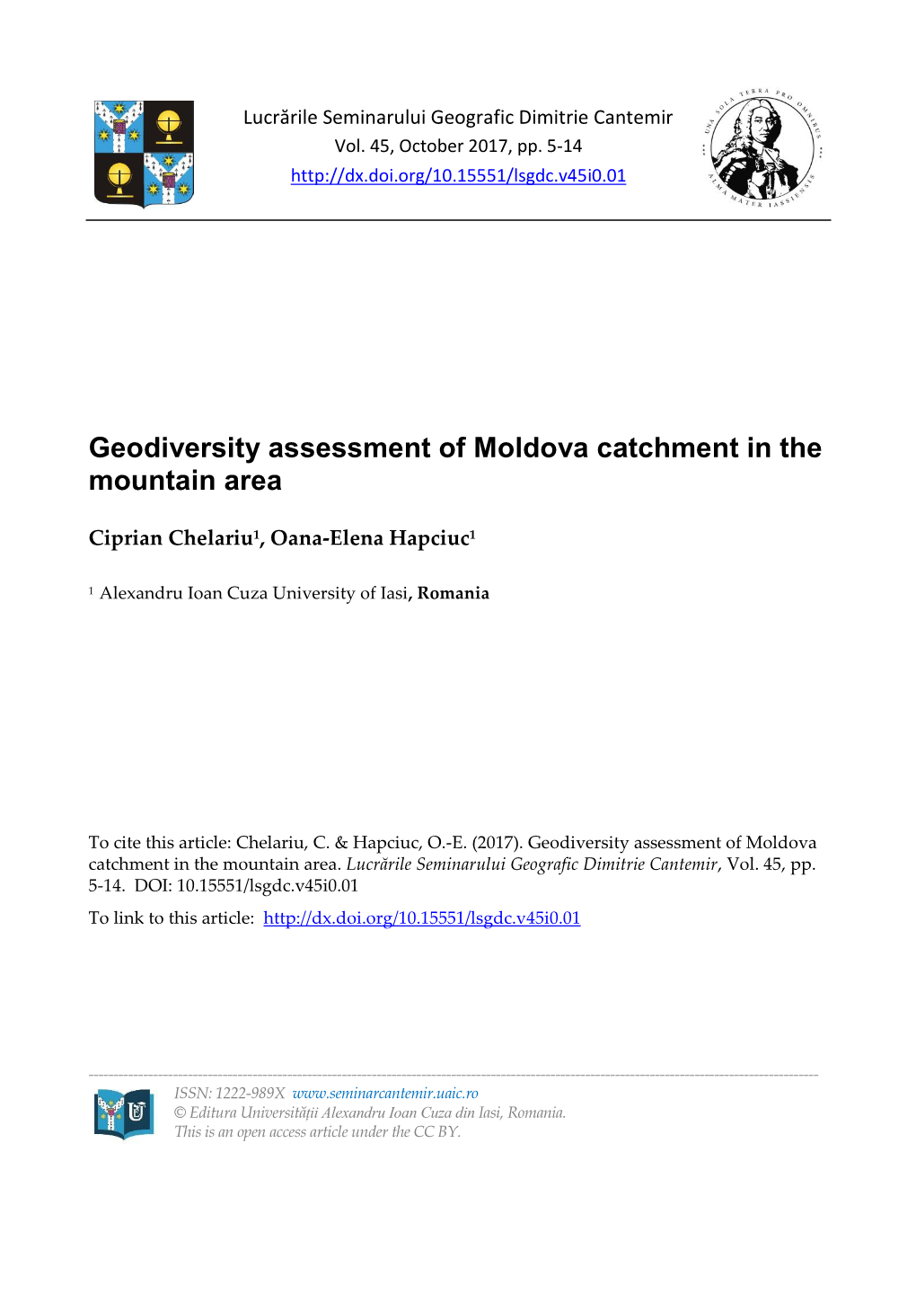 Geodiversity Assessment of Moldova Catchment in the Mountain Area