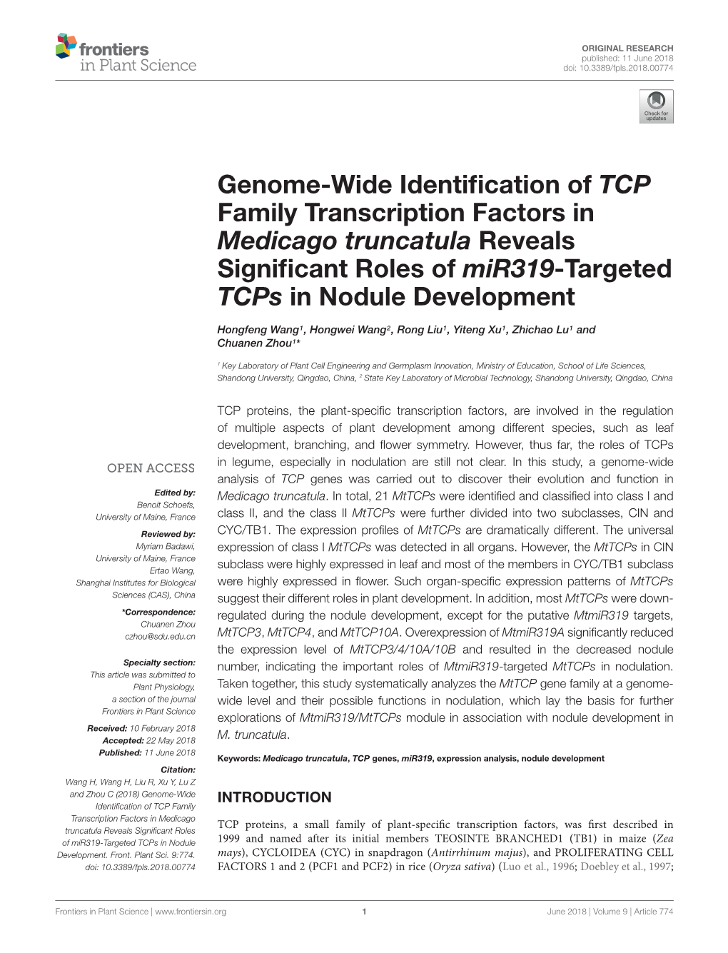 Genome-Wide Identification of TCP Family Transcription Factors In