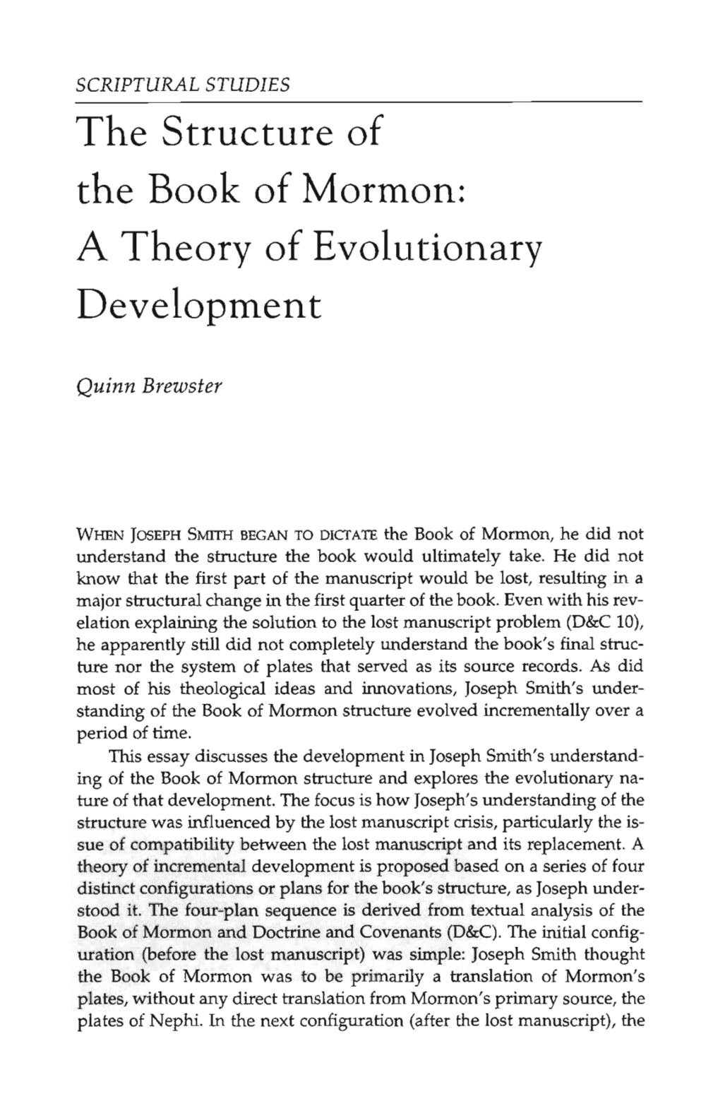 The Structure of the Book of Mormon: a Theory of Evolutionary Development