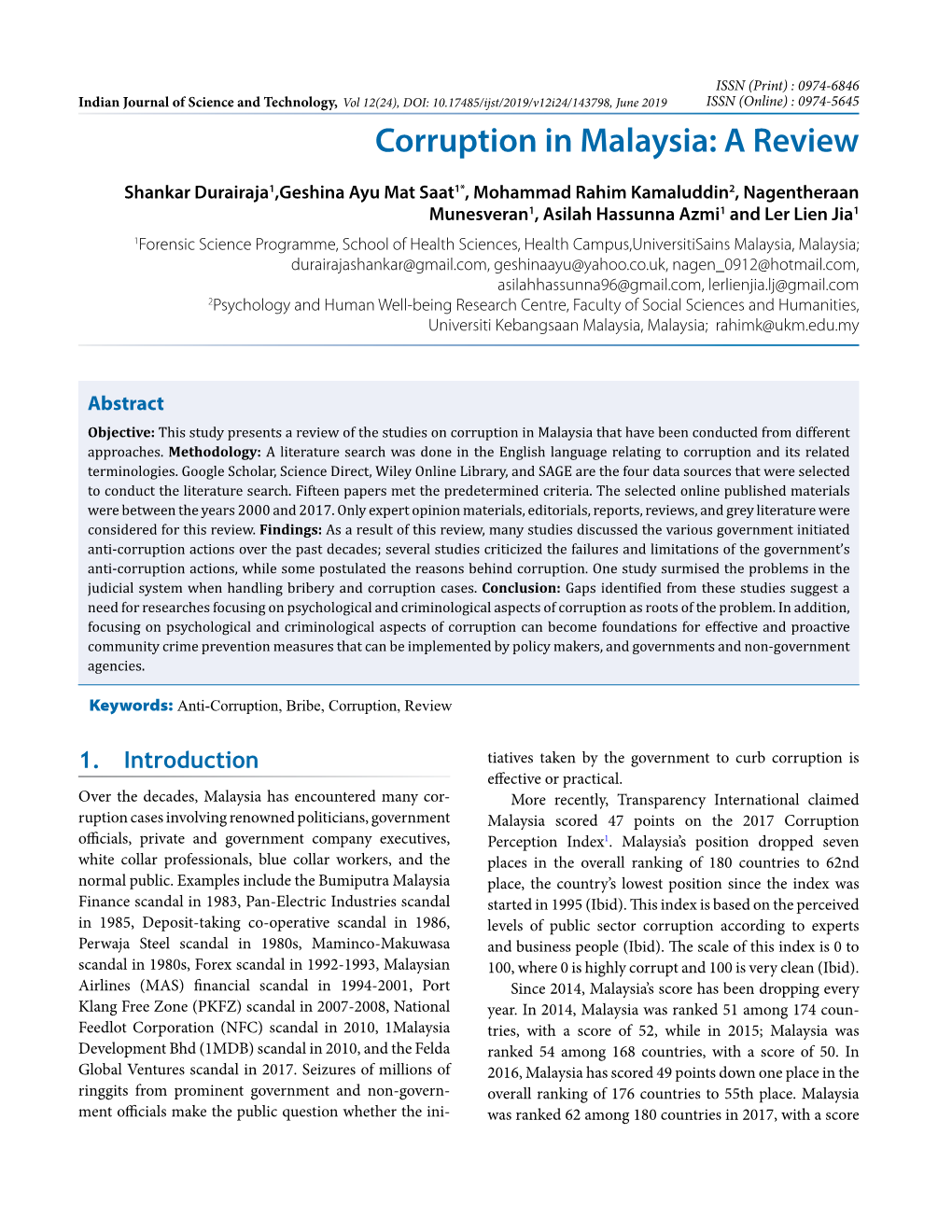 Corruption in Malaysia: a Review