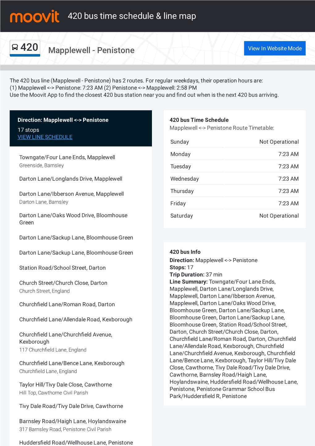 420 Bus Time Schedule & Line Route