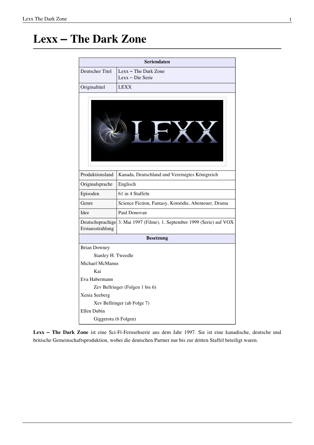 Lexx ‒ the Dark Zone