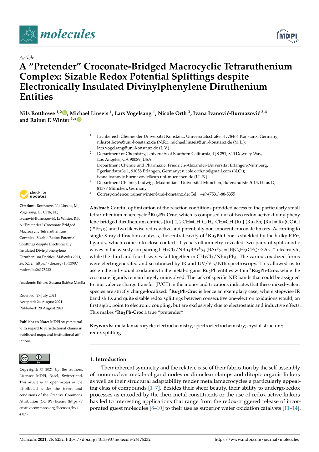 Croconate-Bridged Macrocyclic Tetraruthenium Complex: Sizable Redox Potential Splittings Despite Electronically Insulated Divinylphenylene Diruthenium Entities