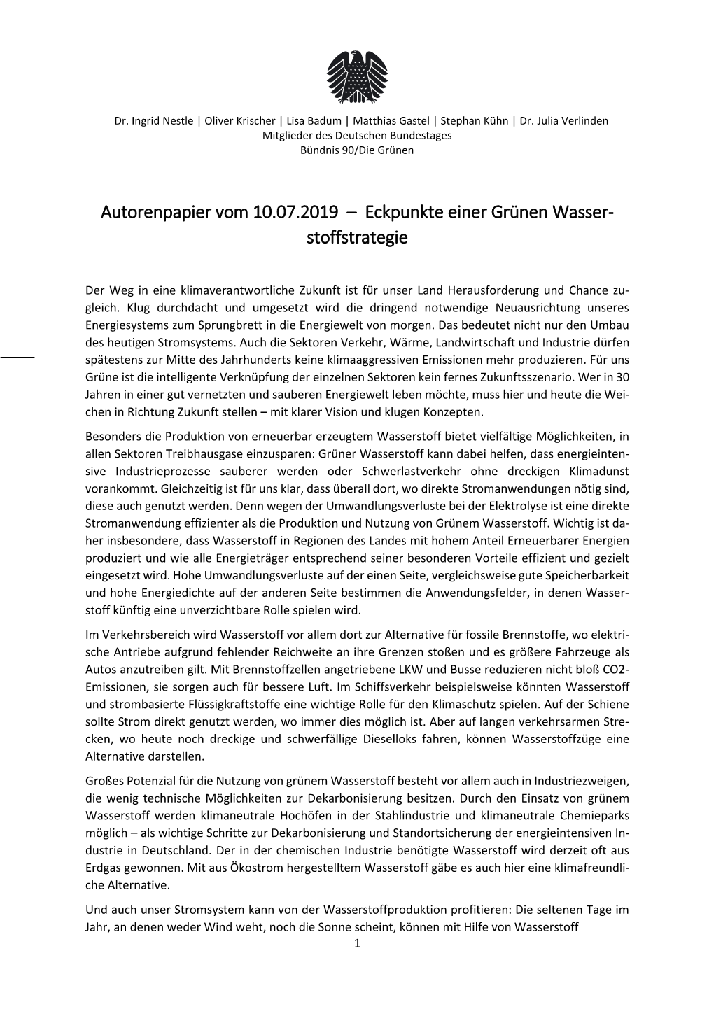 Autorenpapier Vom 10.07.2019 – Eckpunkte Einer Grünen Wasser- Stoffstrategie