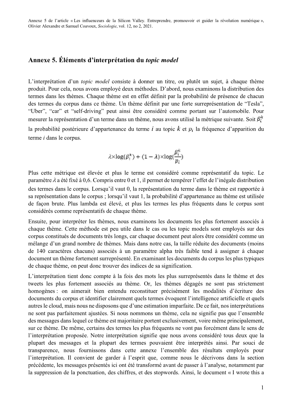 Annexe 5. Éléments D'interprétation Du Topic Model