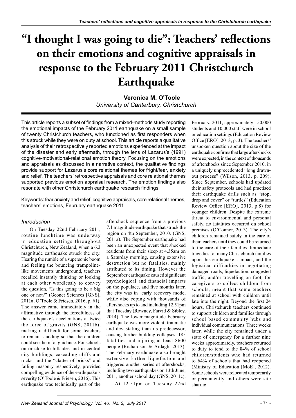 Teachers' Reflections on Their Emotions and Cognitive Appraisals In