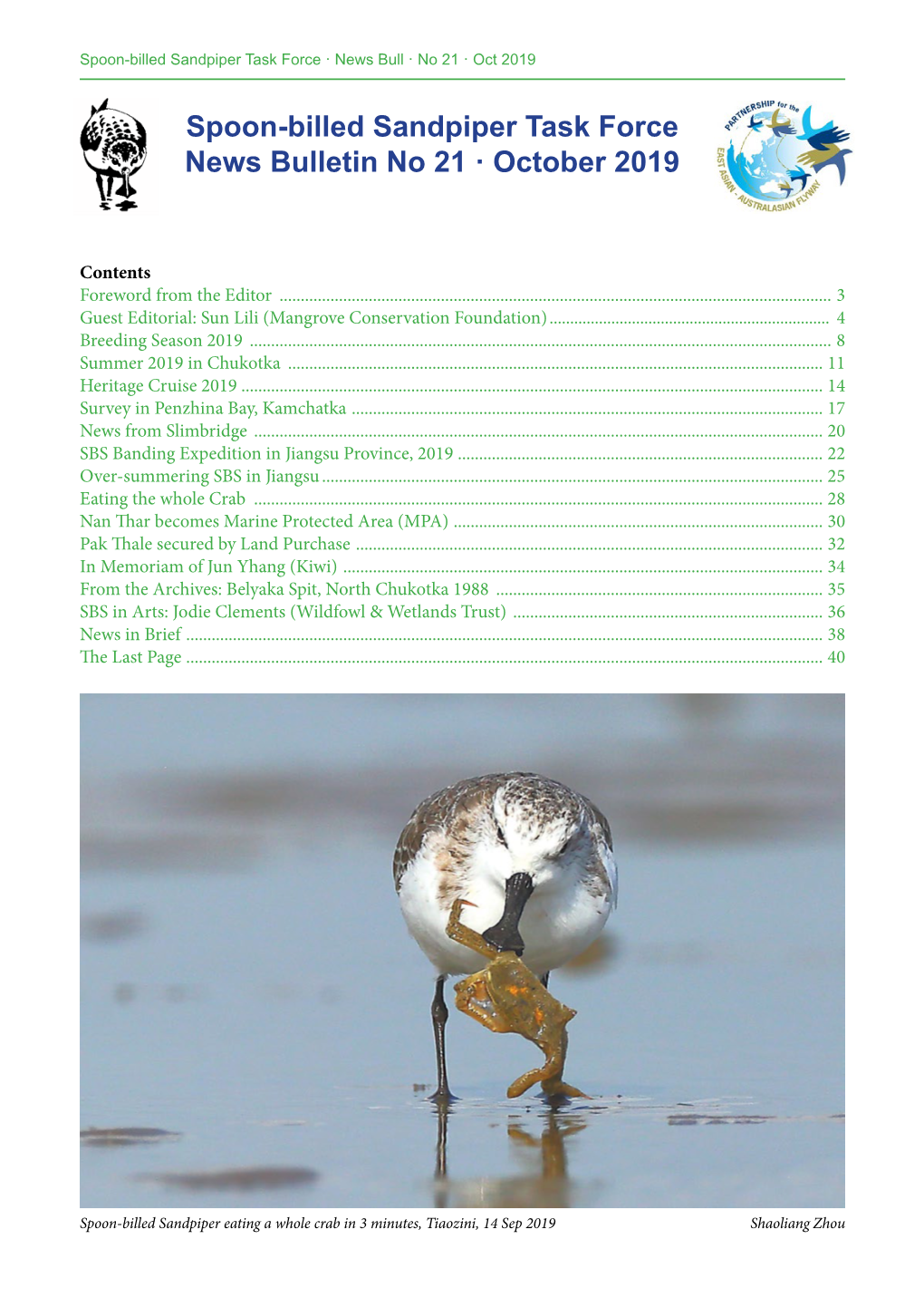 Spoon-Billed Sandpiper Task Force News Bulletin No 21 · October 2019