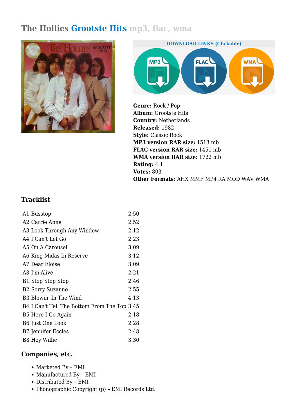 The Hollies Grootste Hits Mp3, Flac, Wma