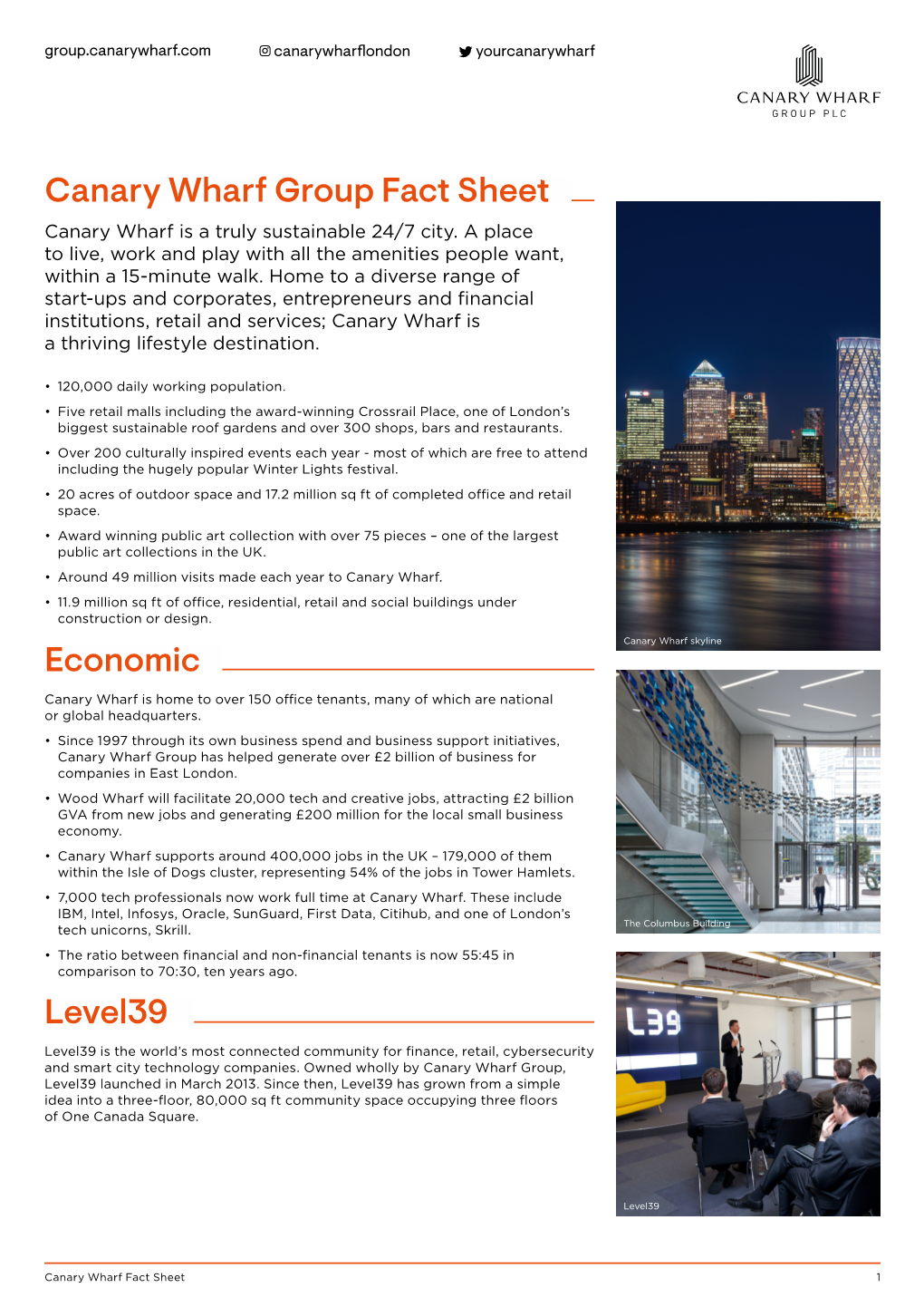 Canary Wharf Group Fact Sheet Economic Level39