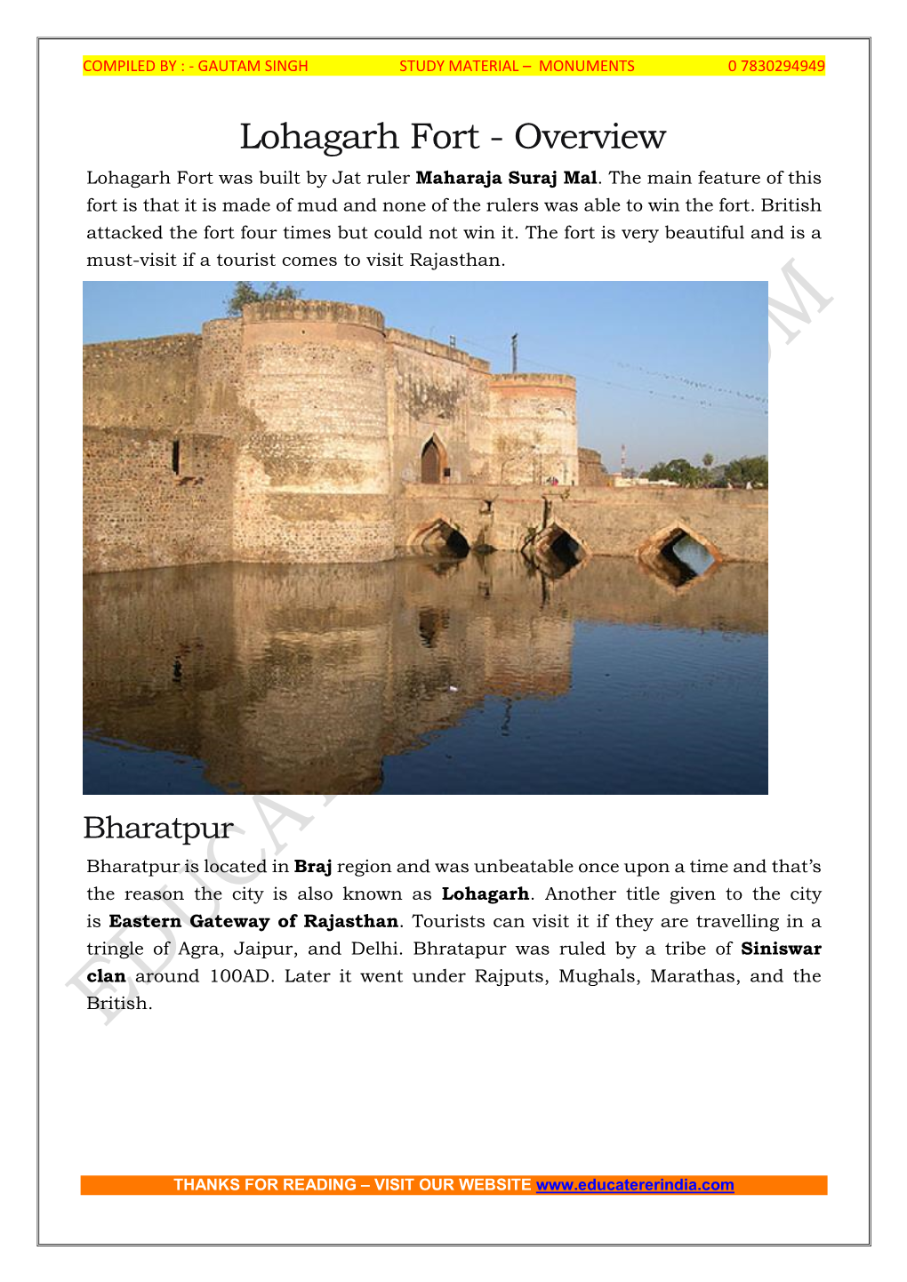 Lohagarh Fort - Overview Lohagarh Fort Was Built by Jat Ruler Maharaja Suraj Mal