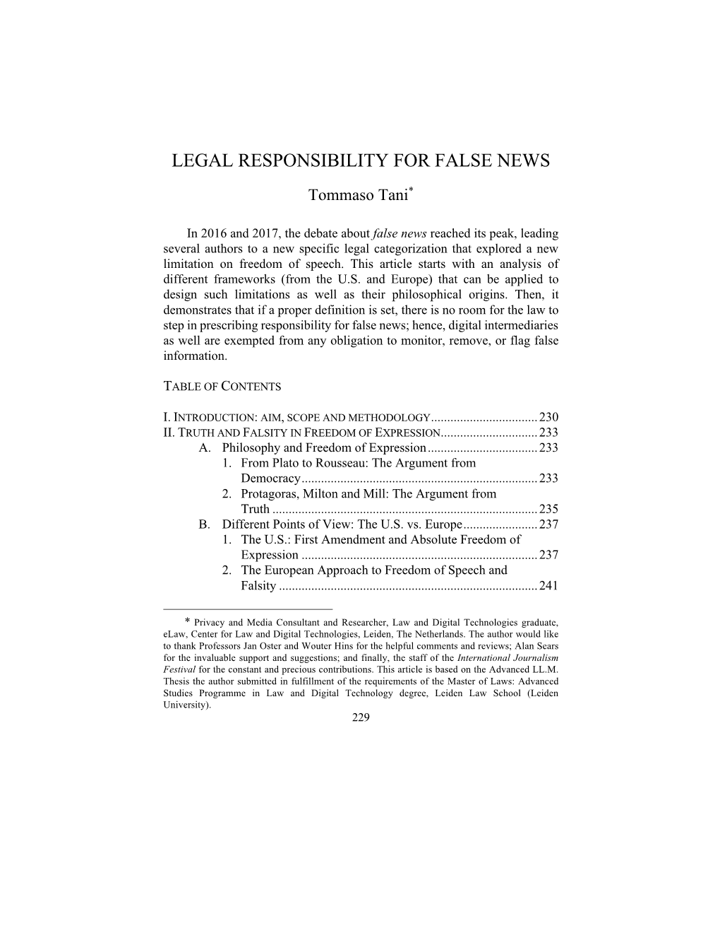 Legal Responsibility for False News