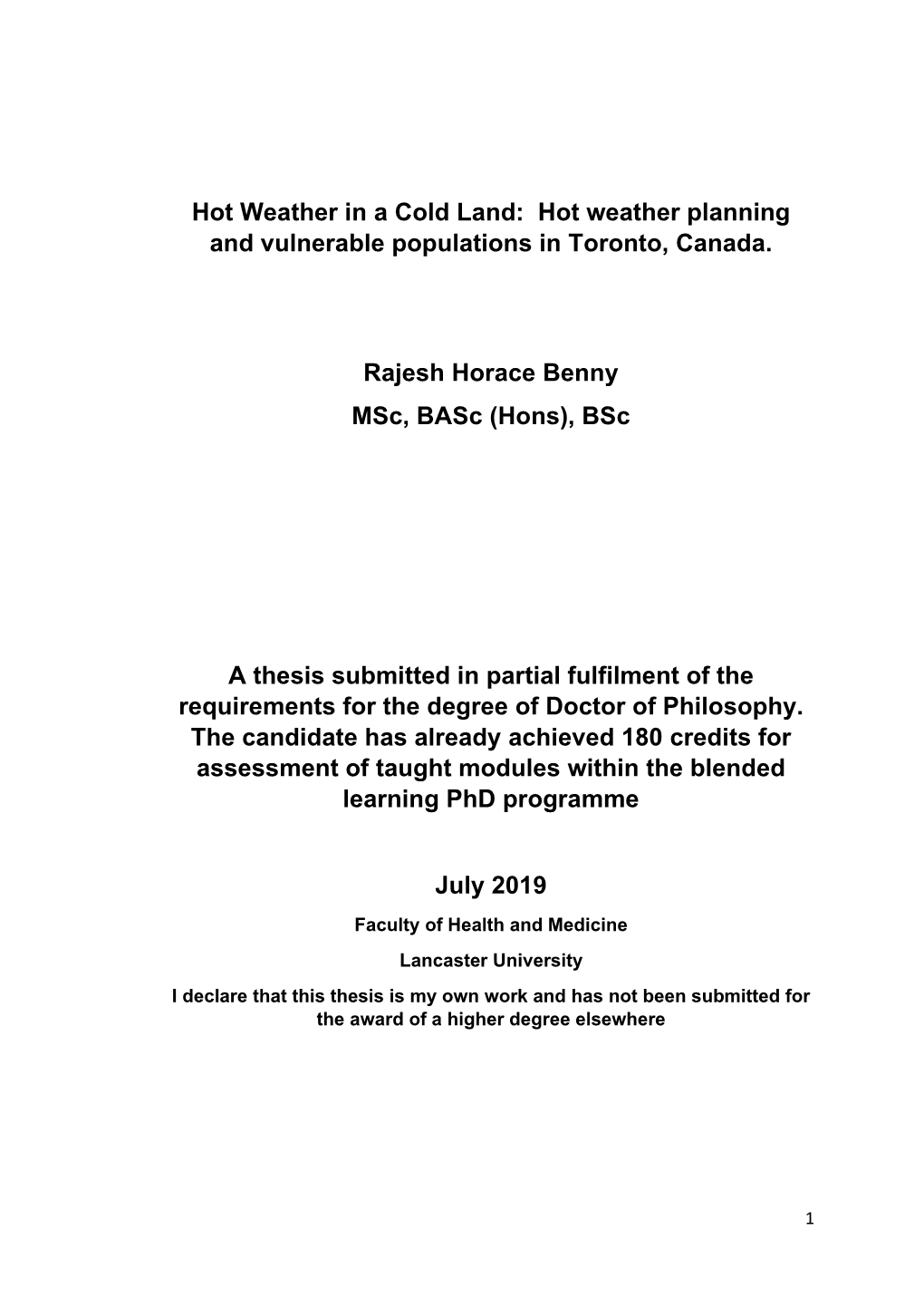 Hot Weather Planning and Vulnerable Populations in Toronto, Canada