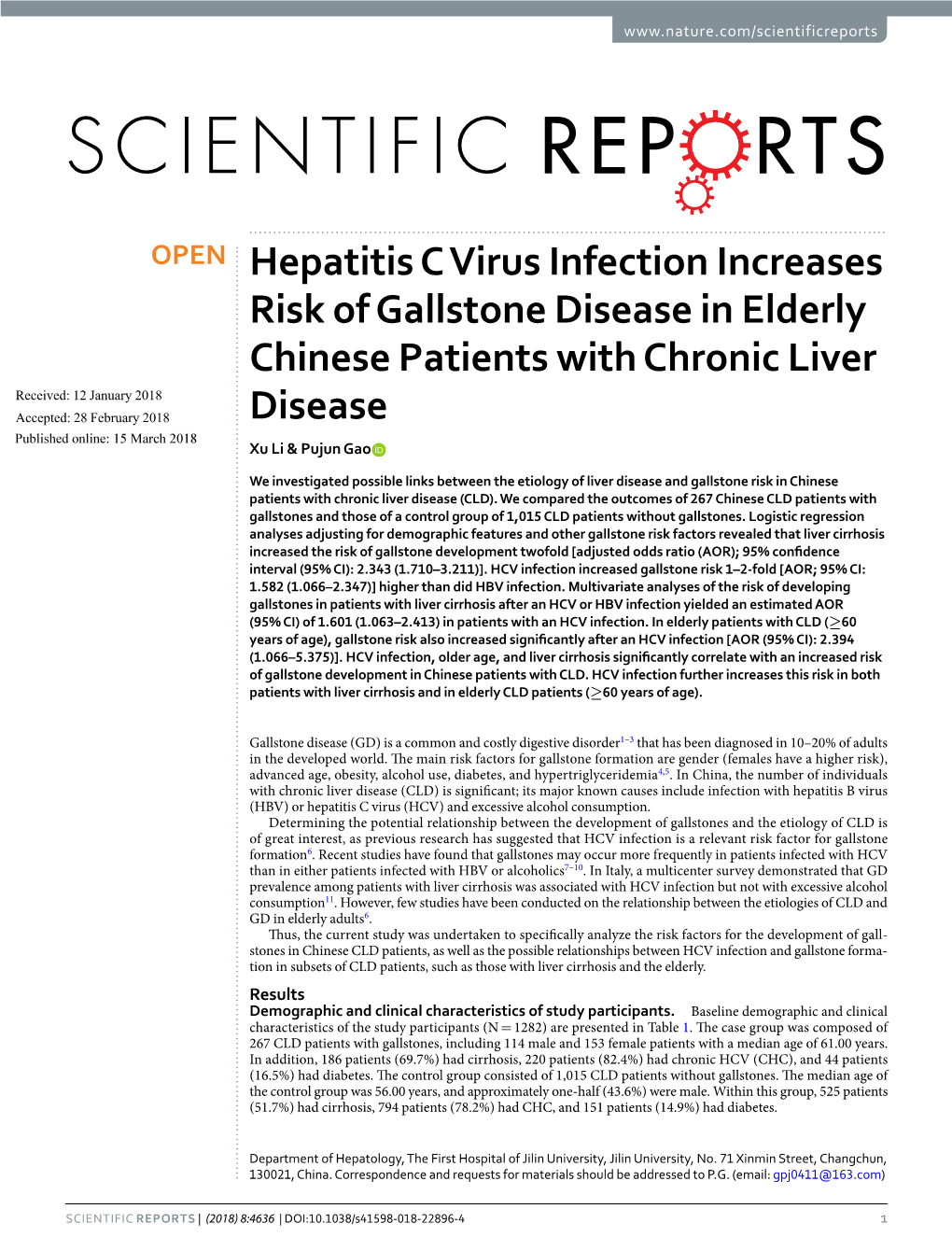 Hepatitis C Virus Infection Increases Risk of Gallstone Disease in Elderly