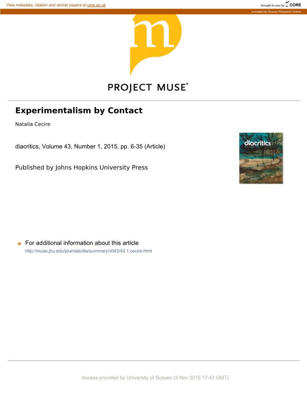 Experimentalism by Contact