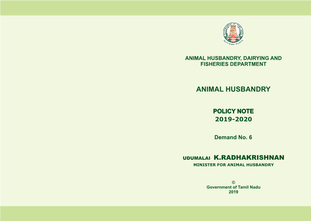 Udumalai K.Radhakrishnan Minister for Animal Husbandry