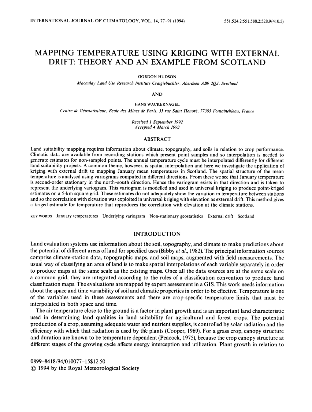 Mapping Temperature Using Kriging with External Drift: Theory and an Example from Scotland