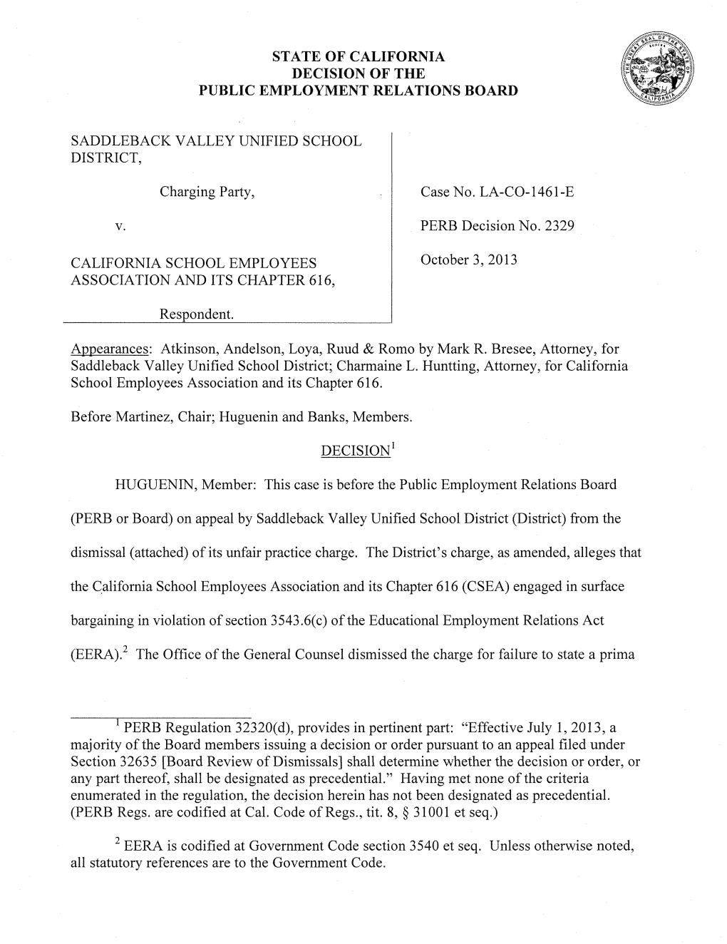 State of California Decision of the Public Employment Relations Board Saddleback Valley Unified School Decision