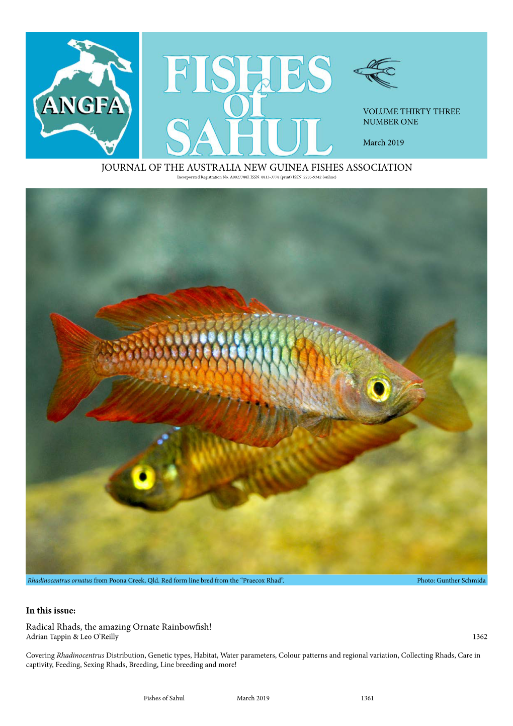 JOURNAL of the AUSTRALIA NEW GUINEA FISHES ASSOCIATION Incorporated Registration No