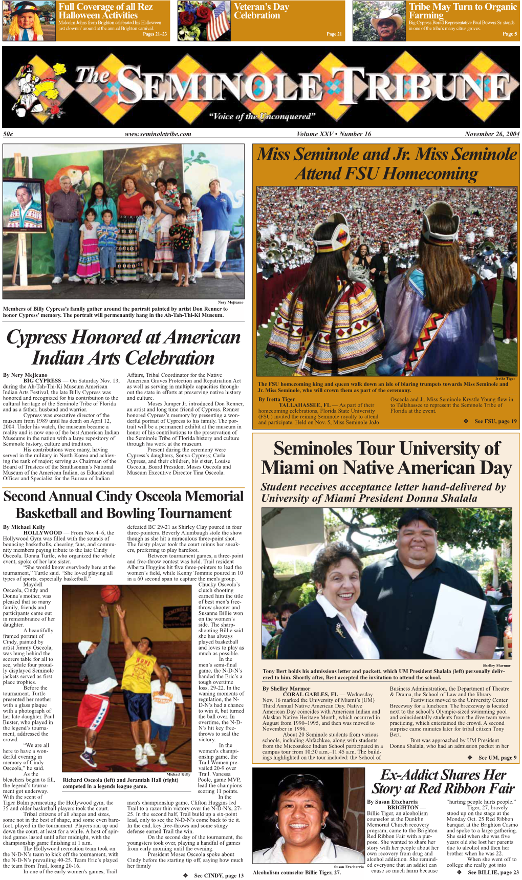 Cypress Honored at American Indian Arts Celebration Seminoles