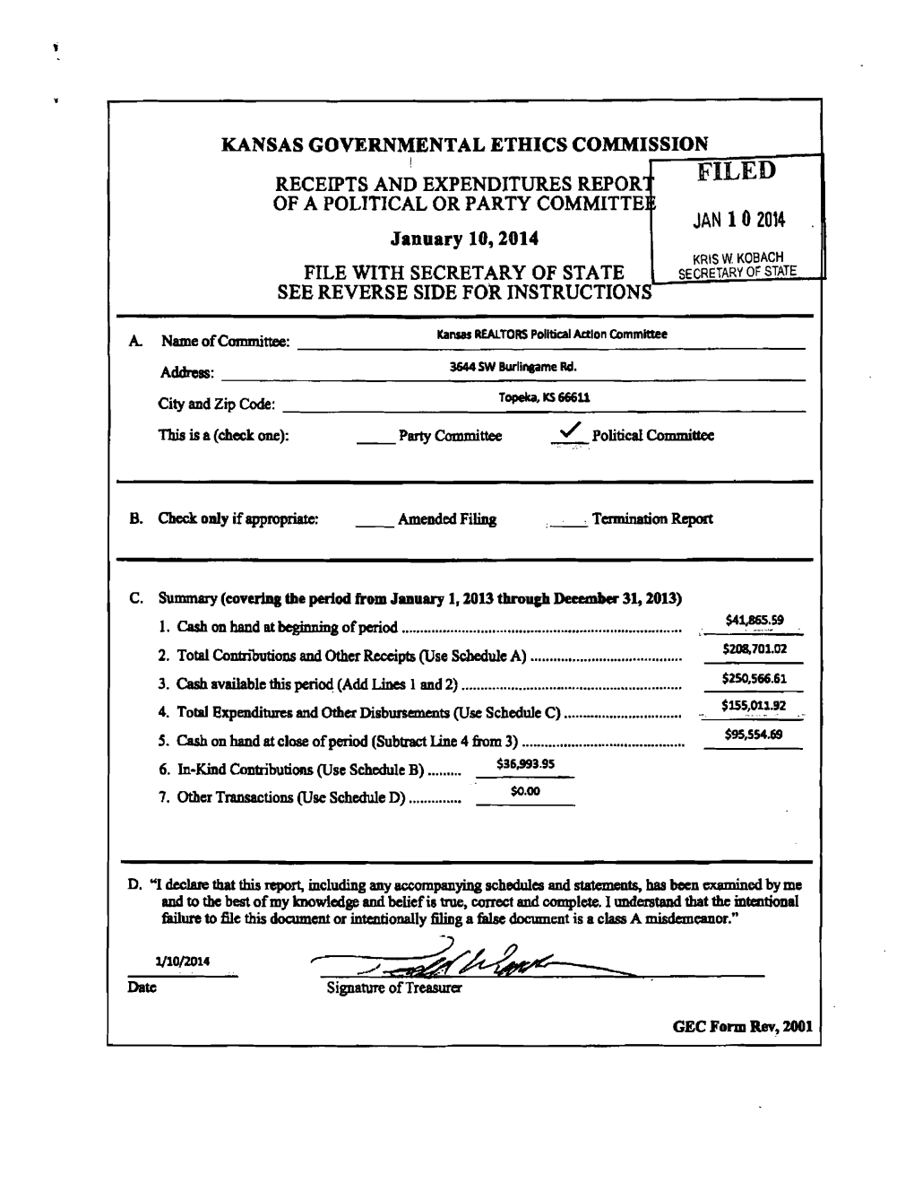 ~~ ::=:==. Date Signature Oftreasurer