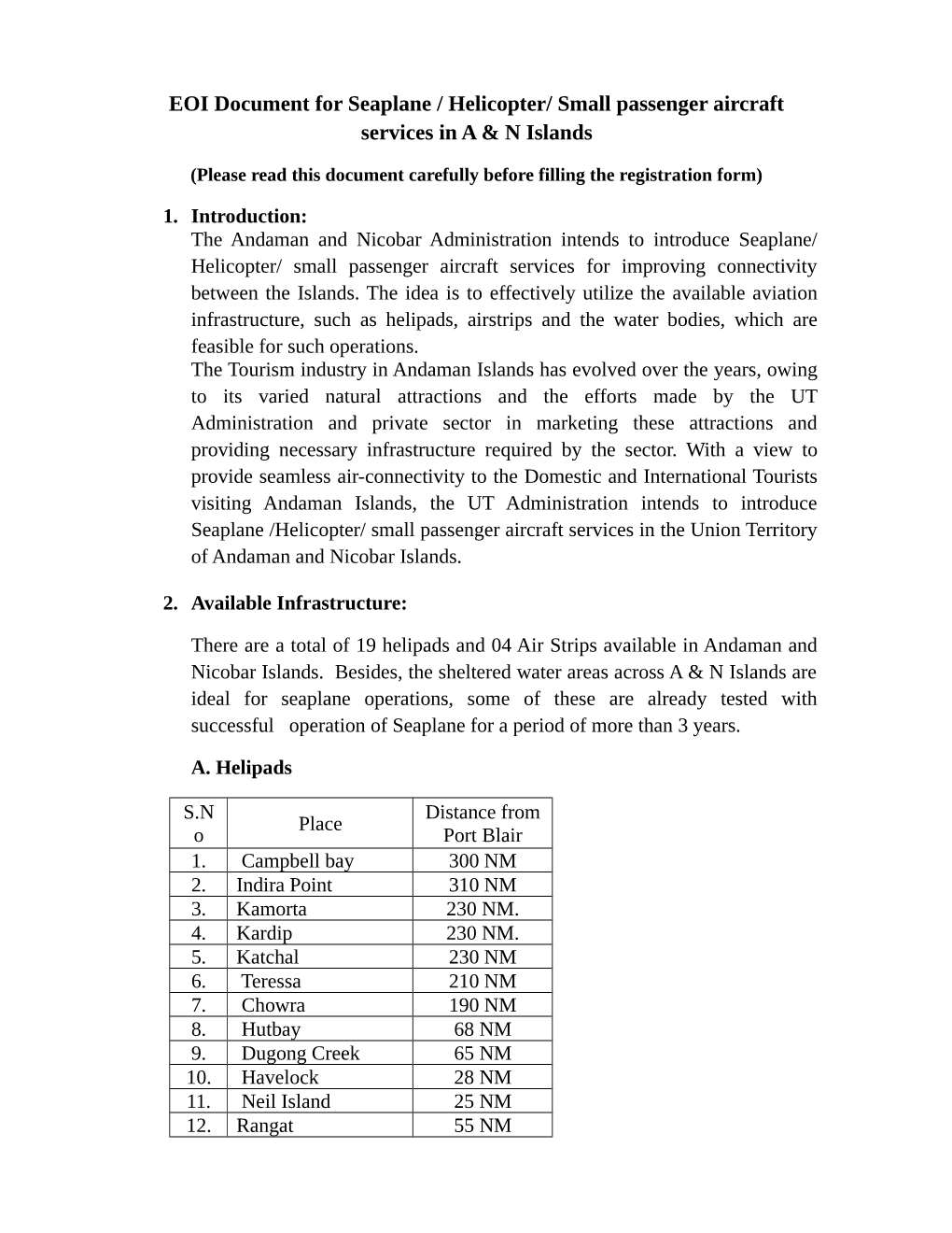 Helicopter/Small Passenger Aircraft Services in Andaman & Nicobar Islands